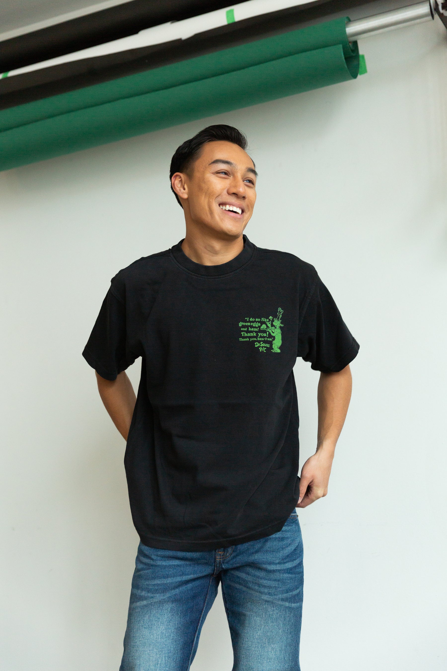 Green Eggs and Ham Quote T-Shirt - Pigment Dye Black