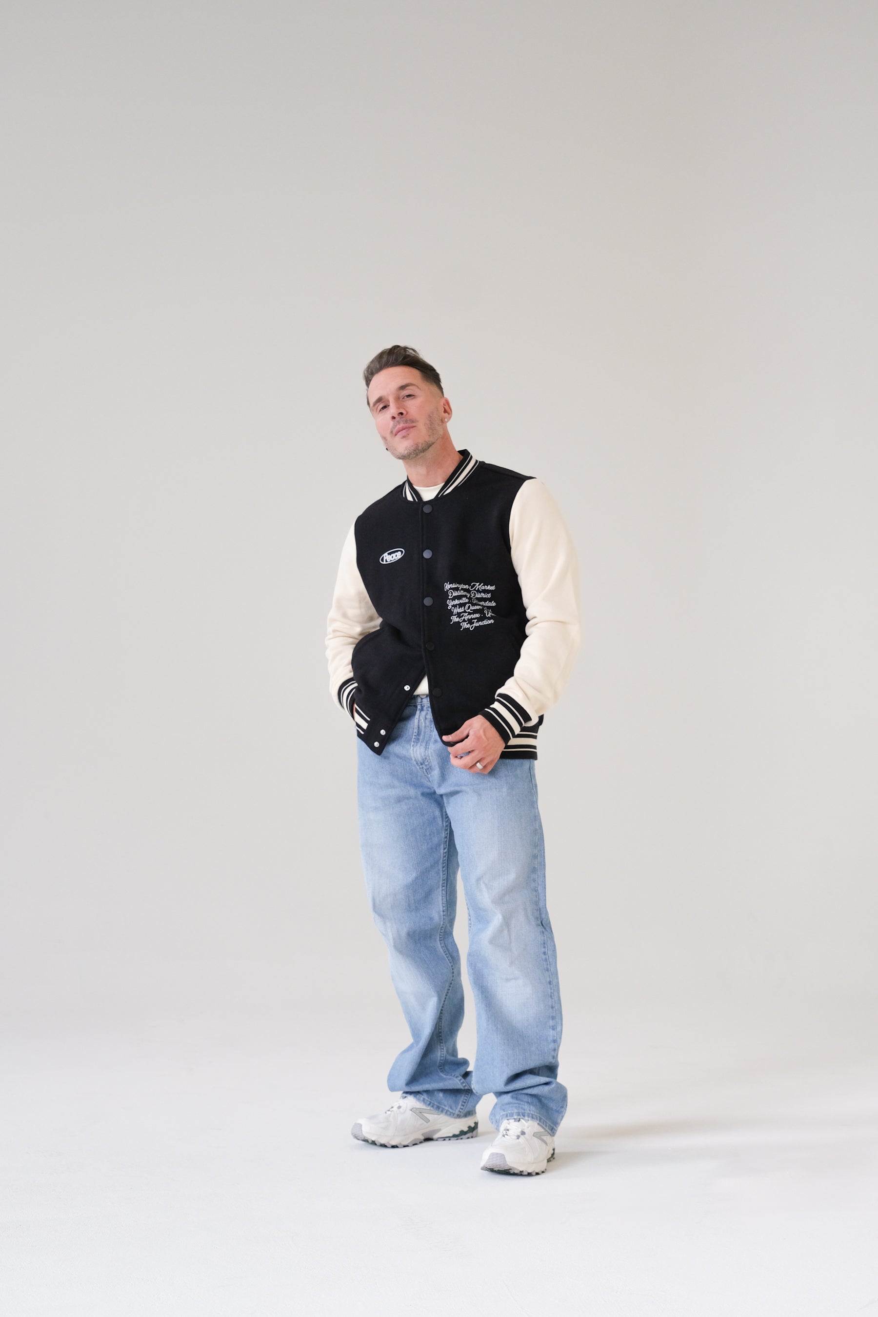 Peace & Love in Toronto Letterman Jacket - Black/Cream