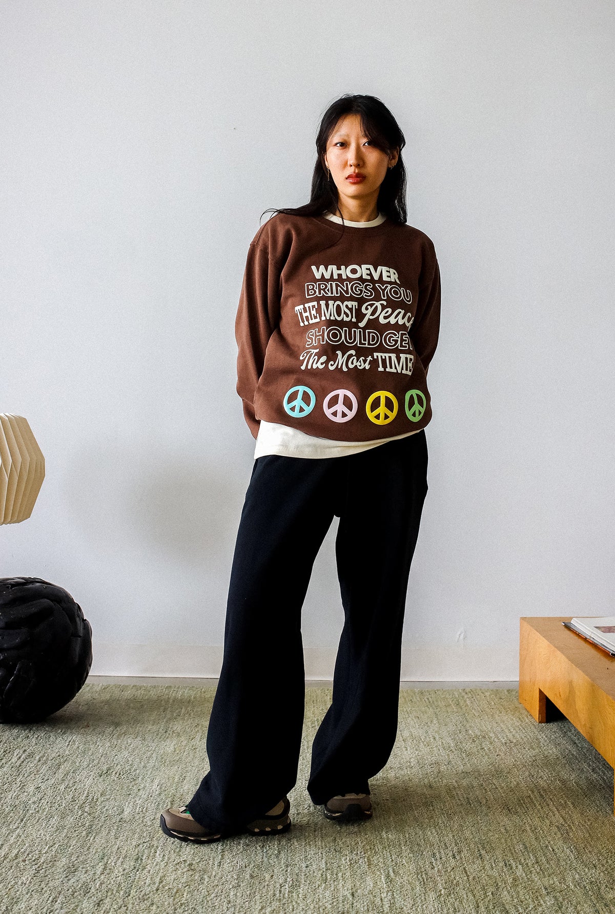 Bring Peace Pigment Dye Crewneck - Espresso