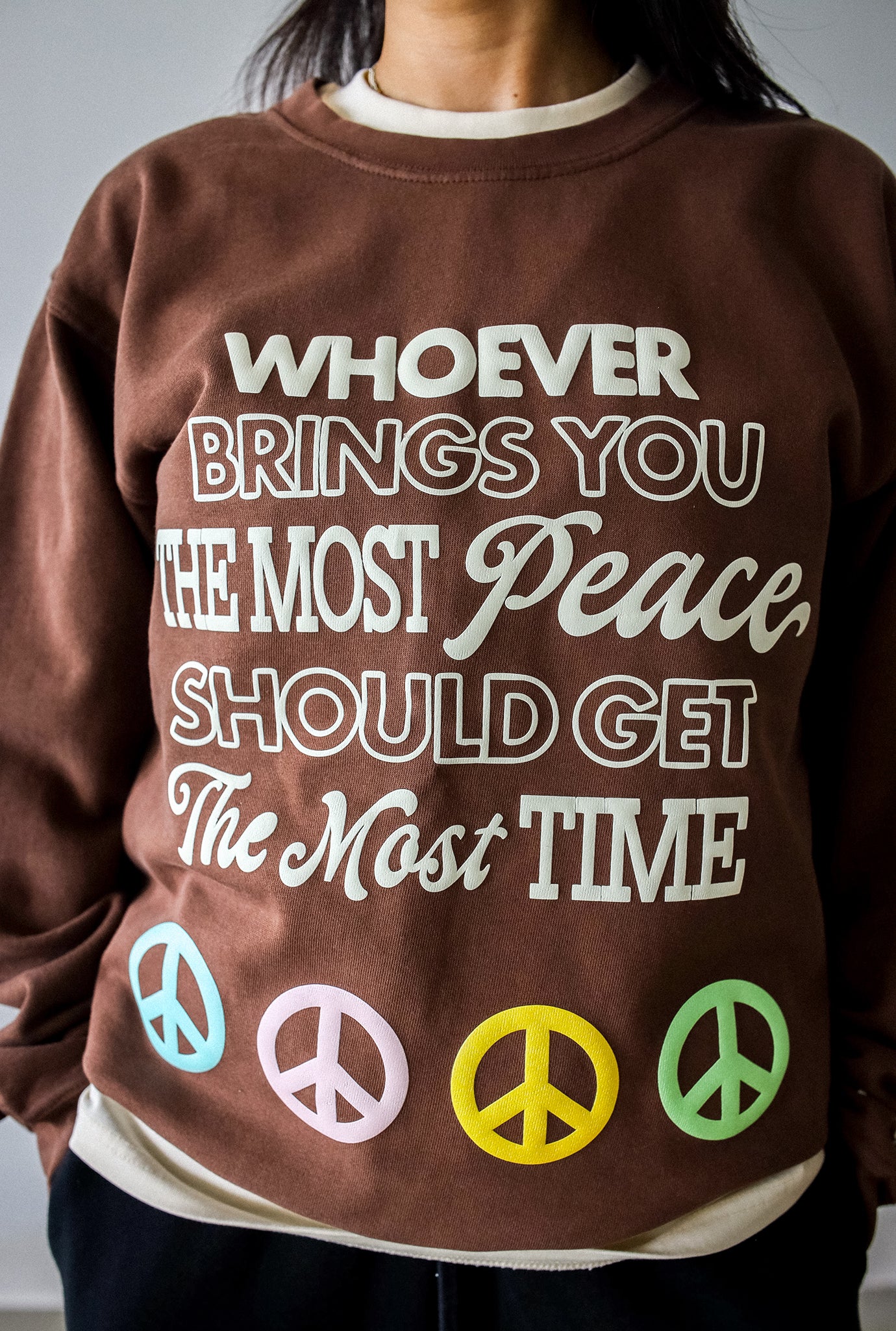 Bring Peace Pigment Dye Crewneck - Espresso