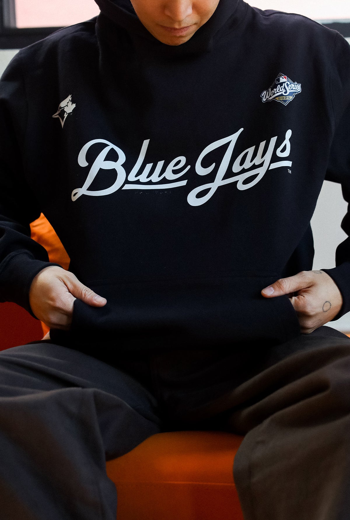 Toronto Blue Jays Script World Series 2025 Oversized Hoodie - Black