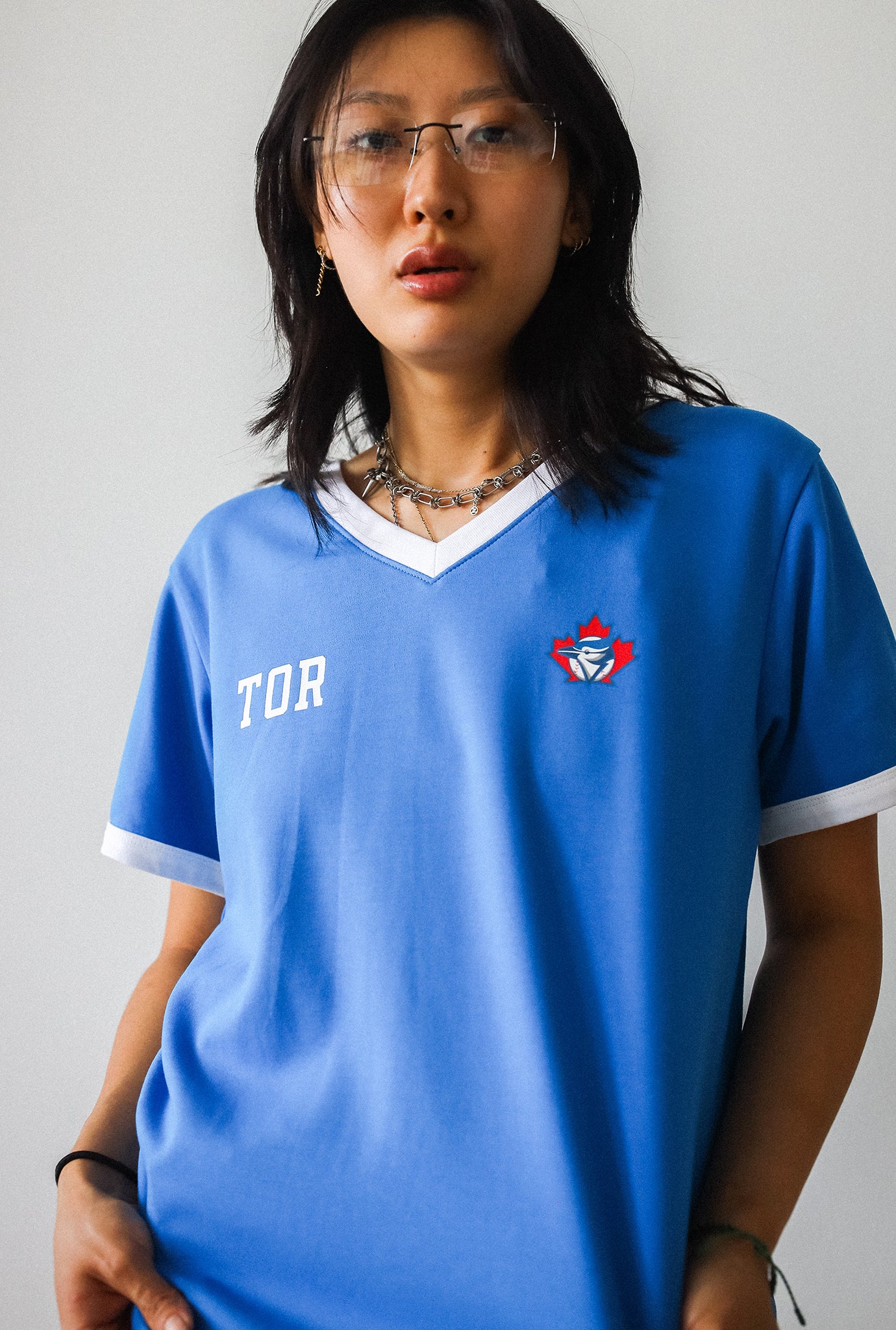 Toronto Blue Jays TO Running V-Neck Baby Tee - Royal