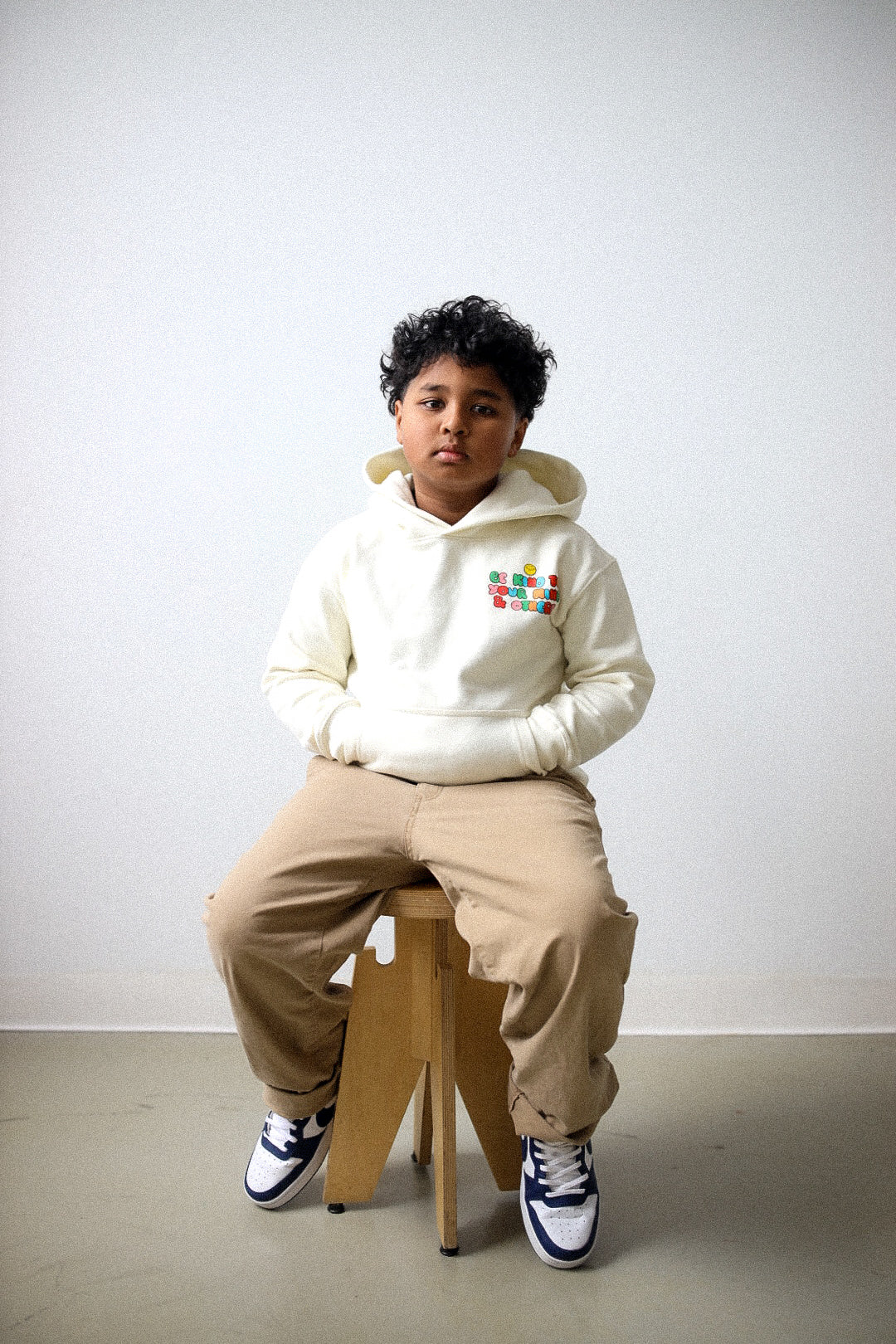 P/C x SmileyWorld "Be Kind To Your Mind & Others" Youth Heavyweight Hoodie - Ivory