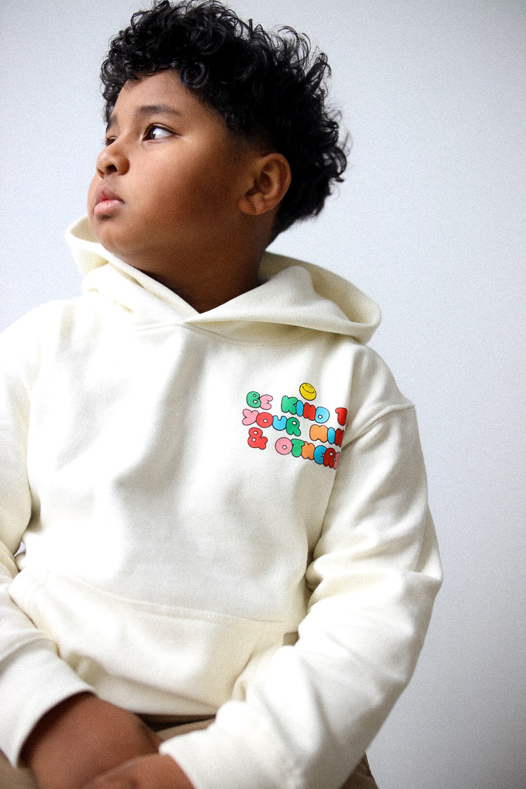 P/C x SmileyWorld "Be Kind To Your Mind & Others" Youth Heavyweight Hoodie - Ivory