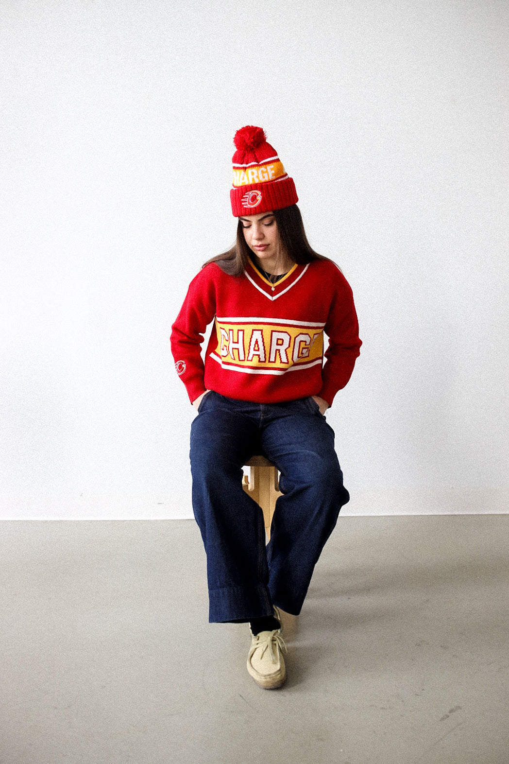 Ottawa Charge Womens V-Neck Knit Sweater - Red