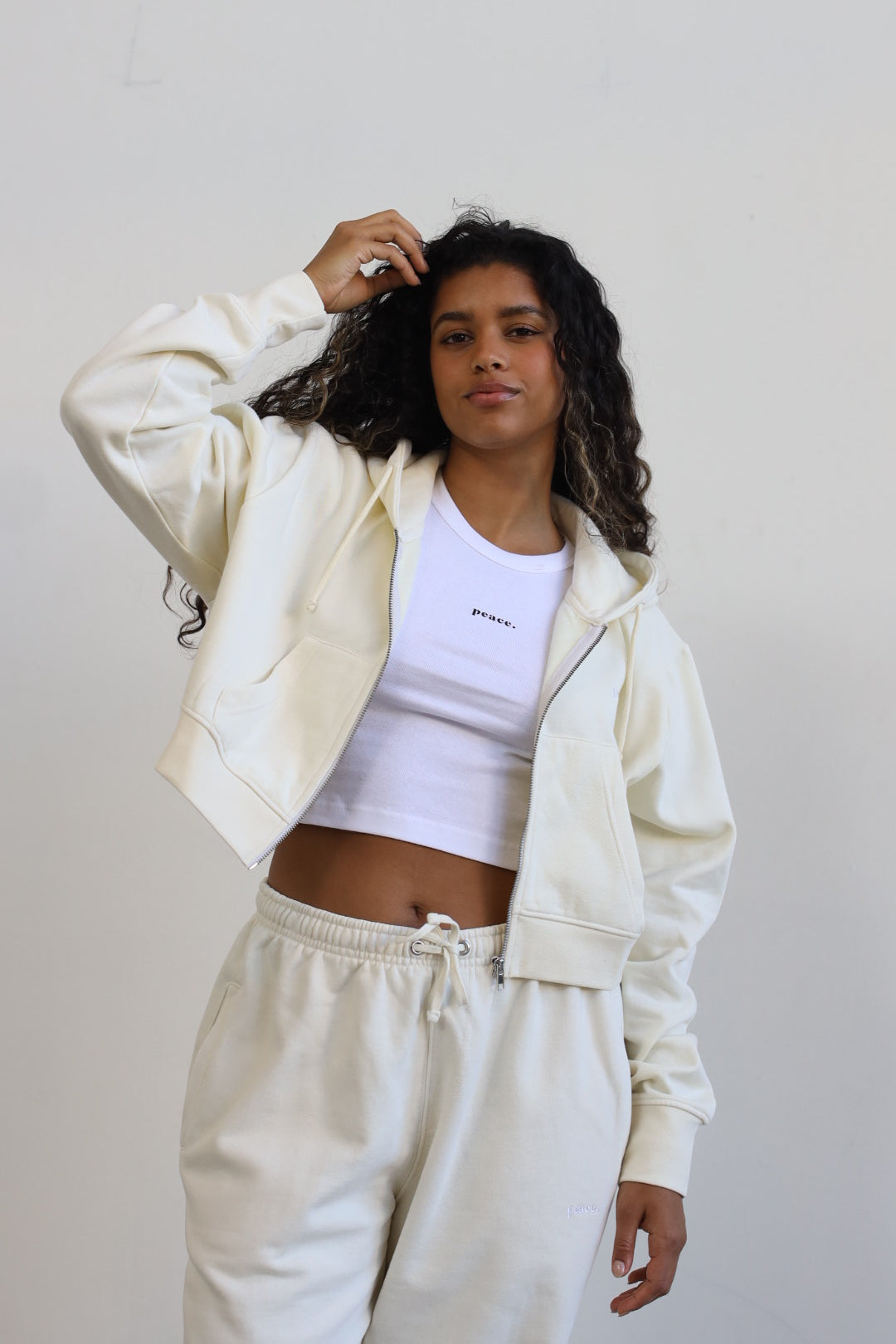 P/C Basics Heavyweight Cropped Full Zip - Ivory