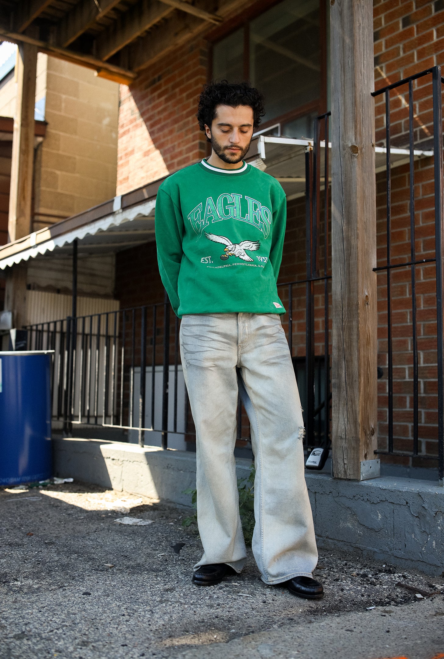 Philadelphia Eagles Vintage Striped Heavyweight Crewneck - Kelly Green