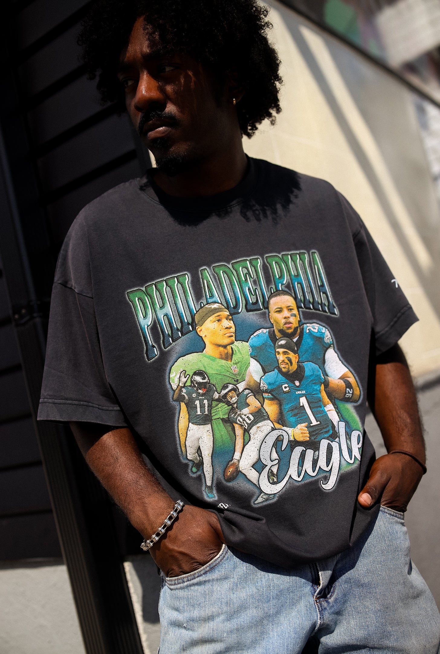 Philadelphia Eagles Vintage Heavyweight T-Shirt - Off Black