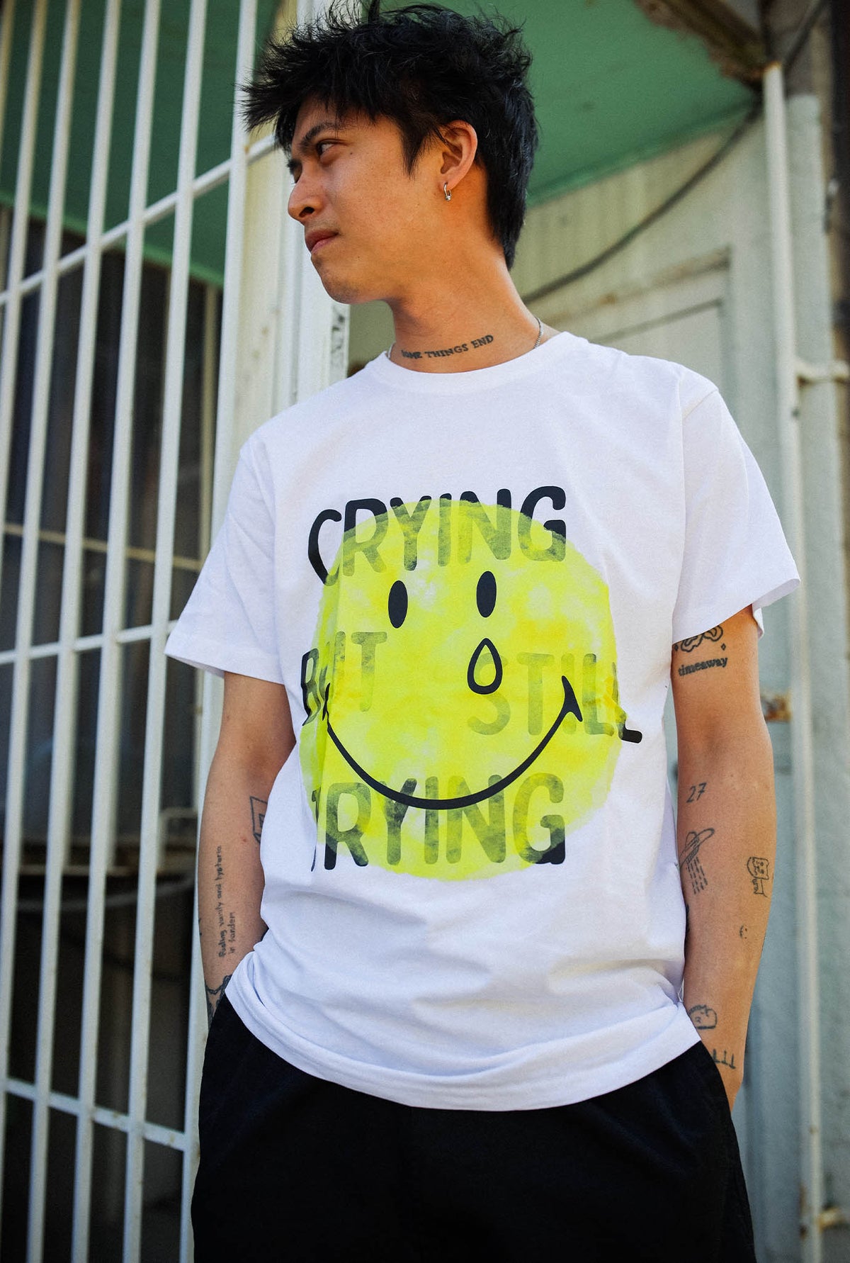 Crying But Still Trying T-Shirt - White