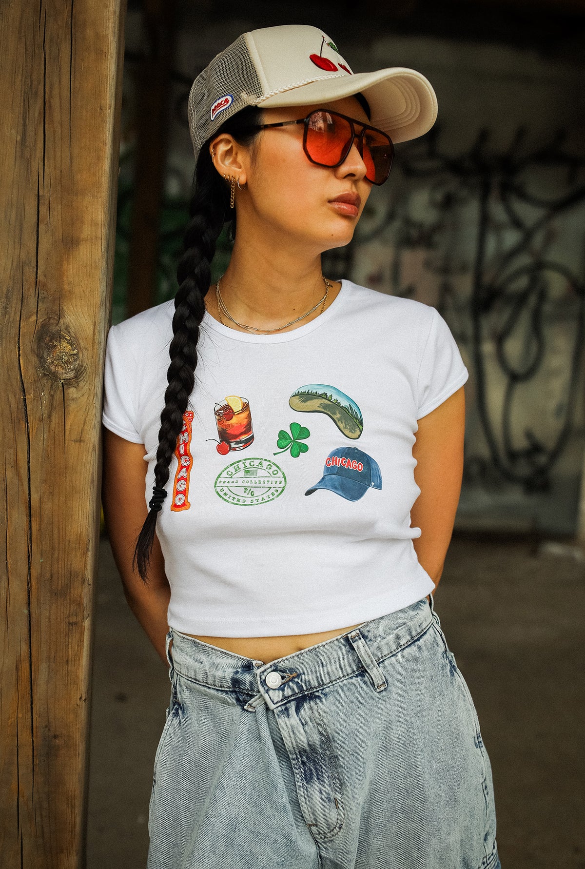 Chicago Destination Icons Baby Tee - White