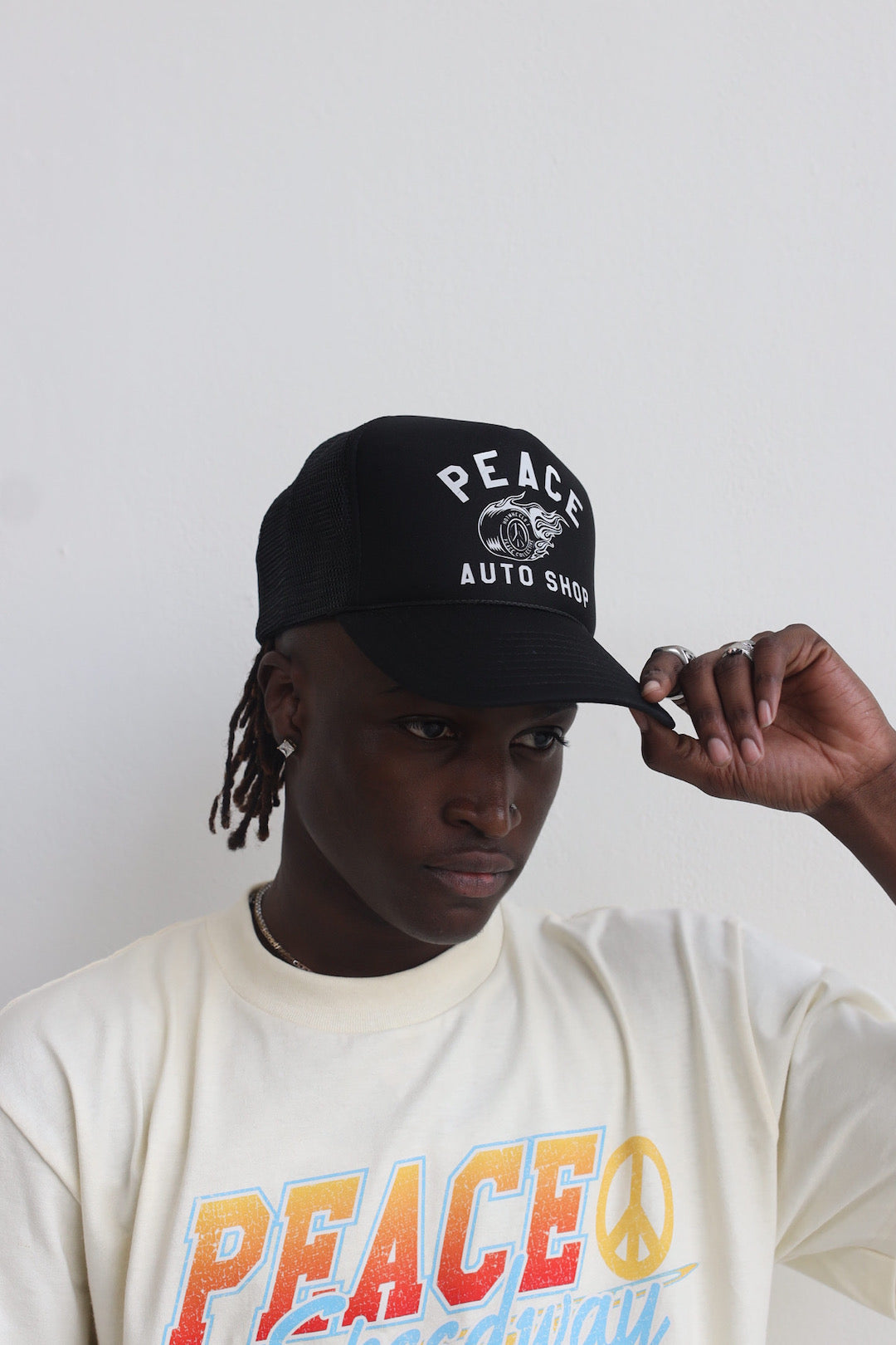 Peace Auto Shop Trucker Hat - Black