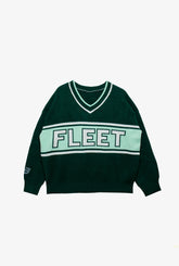 Boston Fleet Womens V-Neck Knit Sweater - Forest Green