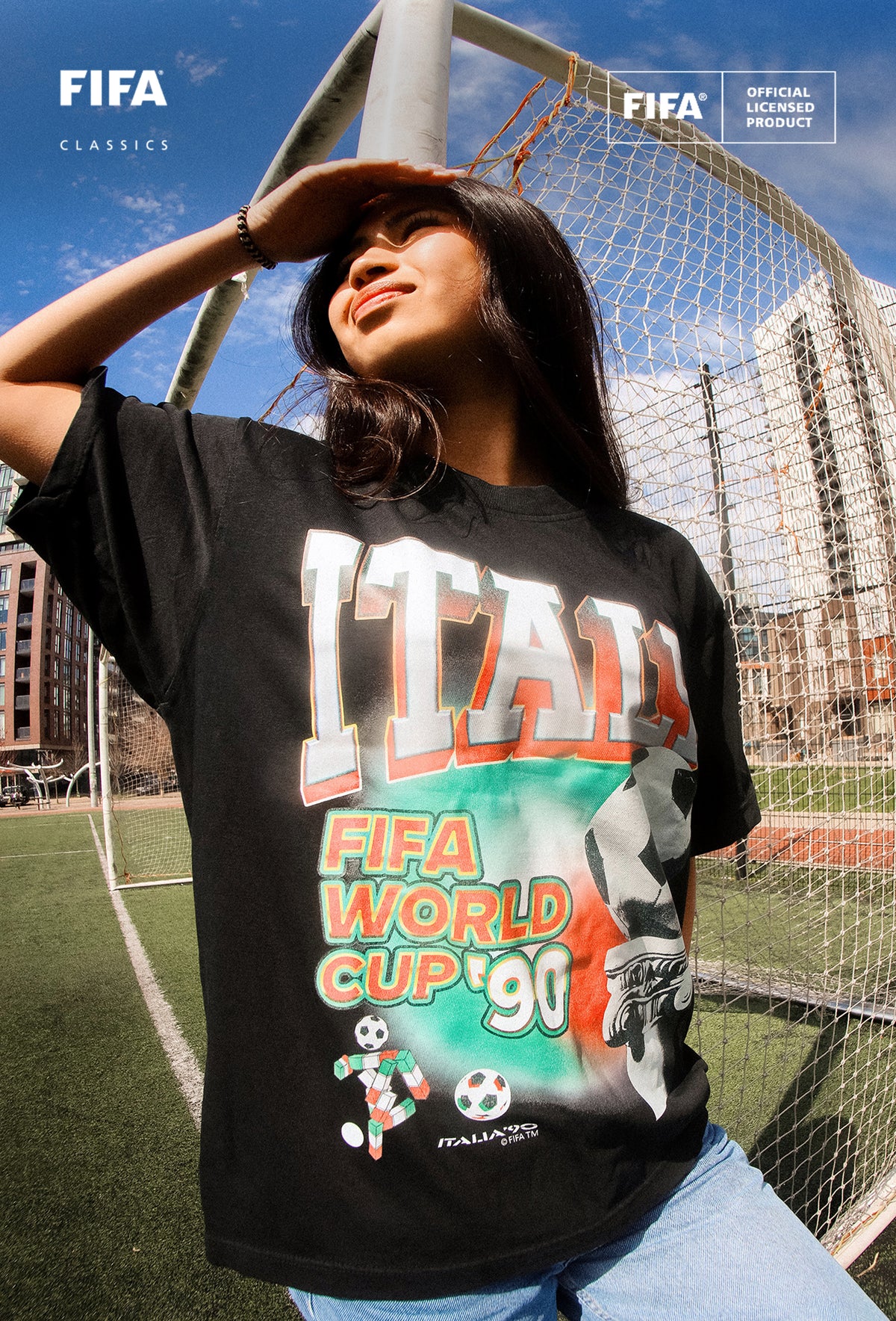 FIFA World Cup 1990™ Italy Photorealistic Heavyweight Garment Dyed T-Shirt - Black