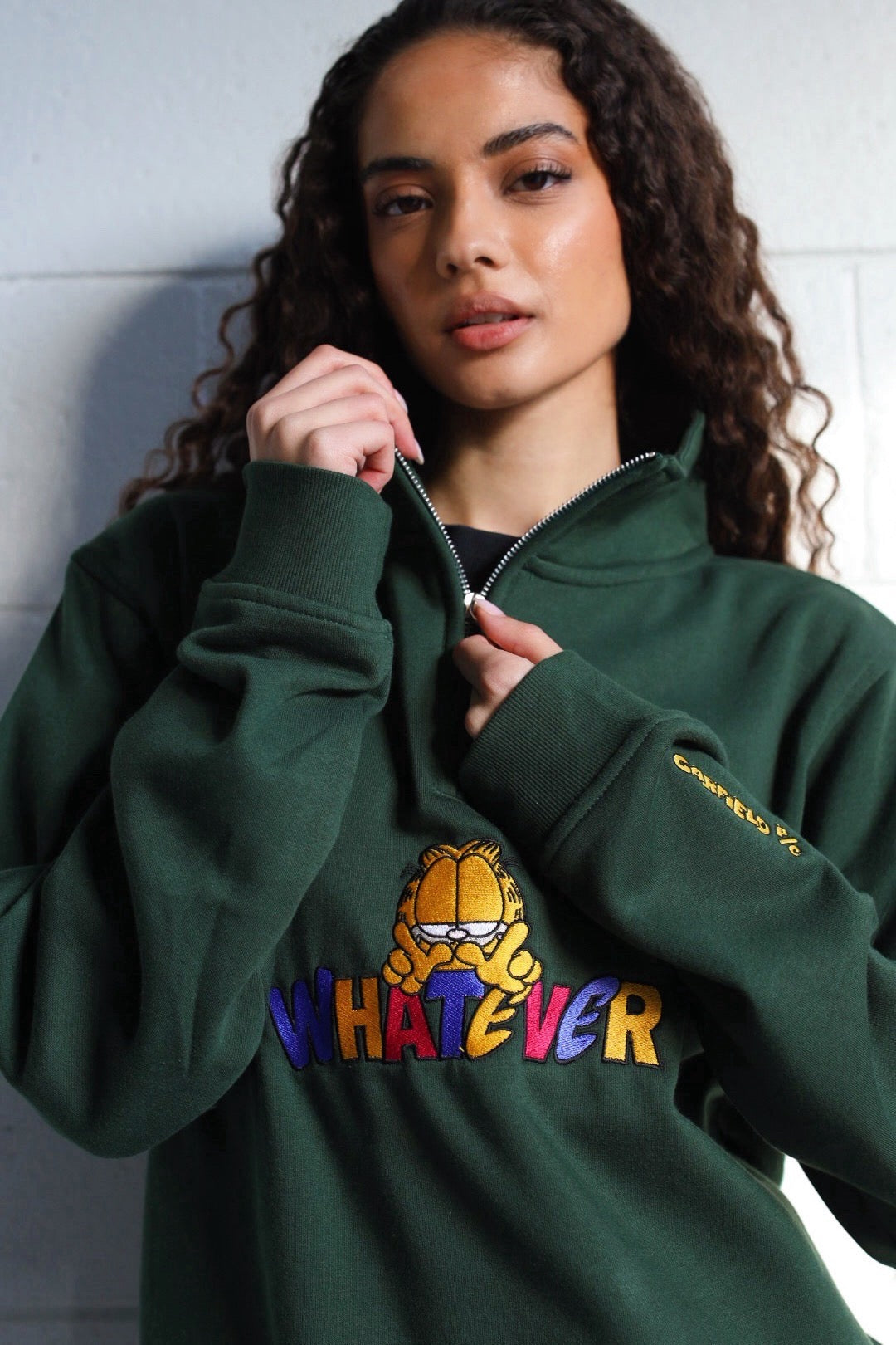 Vintage Garfield Quarter Zip - Forest Green