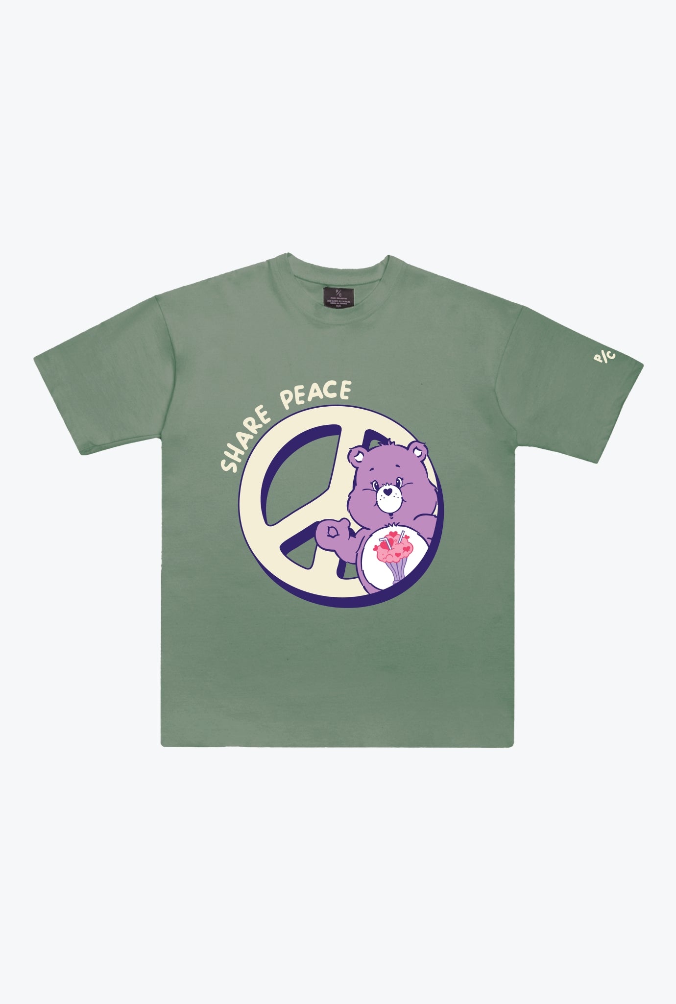 Care Bears Share Peace Heavyweight T-Shirt - Sage Green