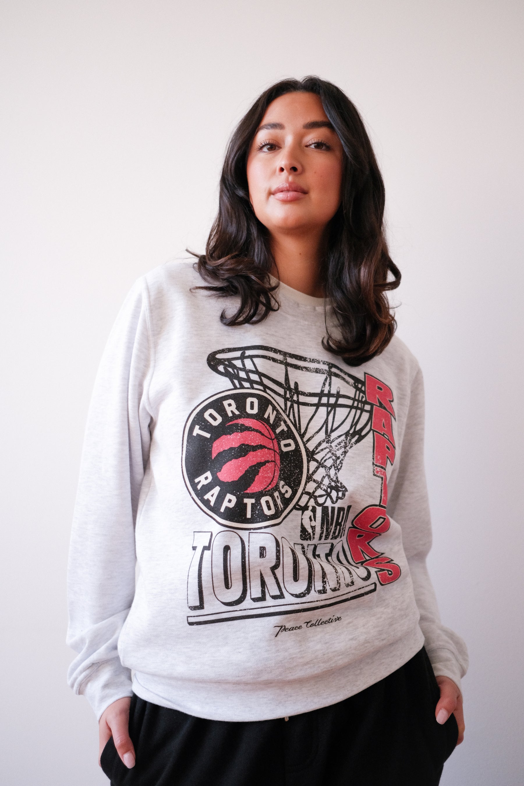 Toronto Raptors Basketball Net Crewneck - Ash