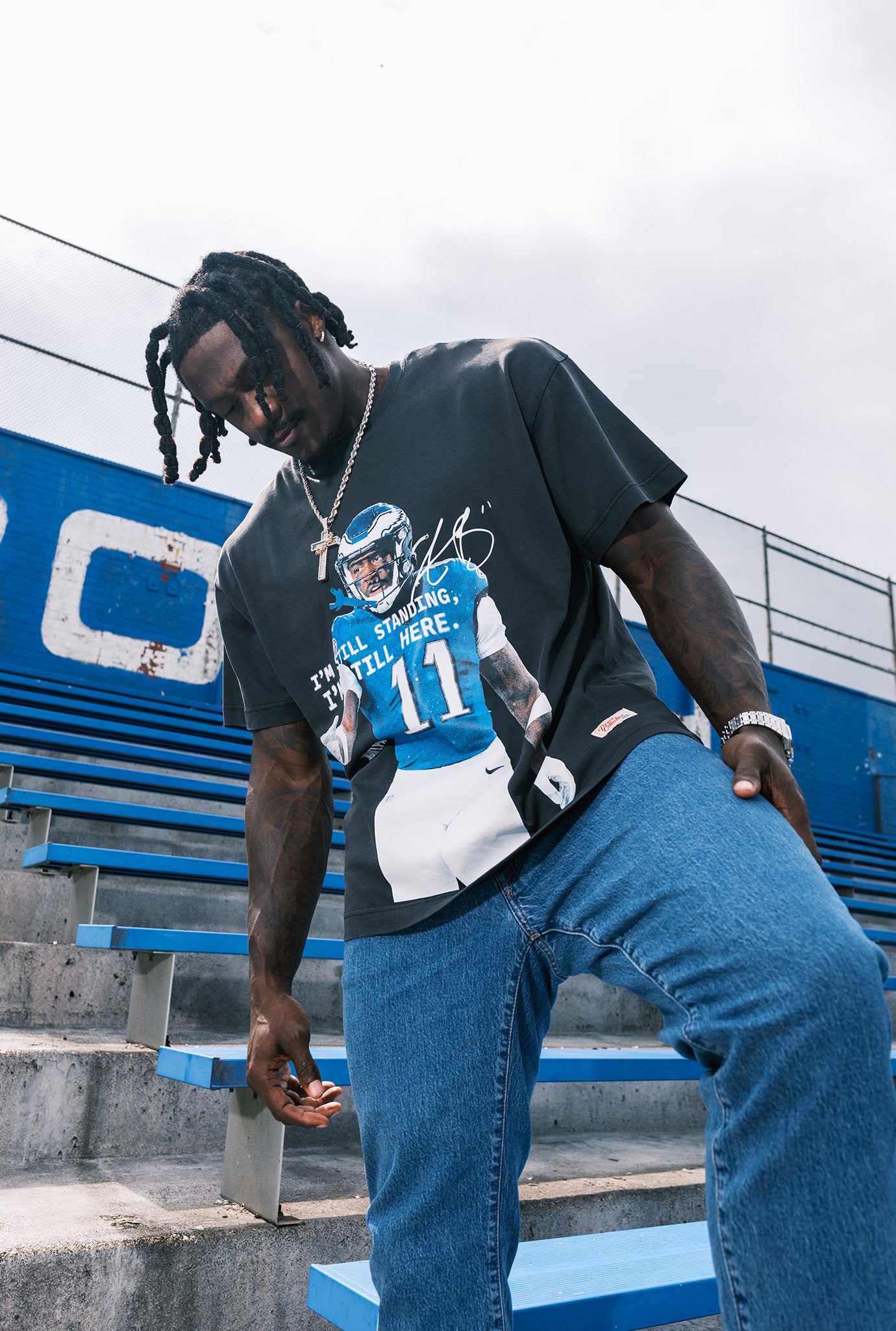 P/C x AJ Brown Portrait Heavyweight Garment Dyed T-Shirt - Black