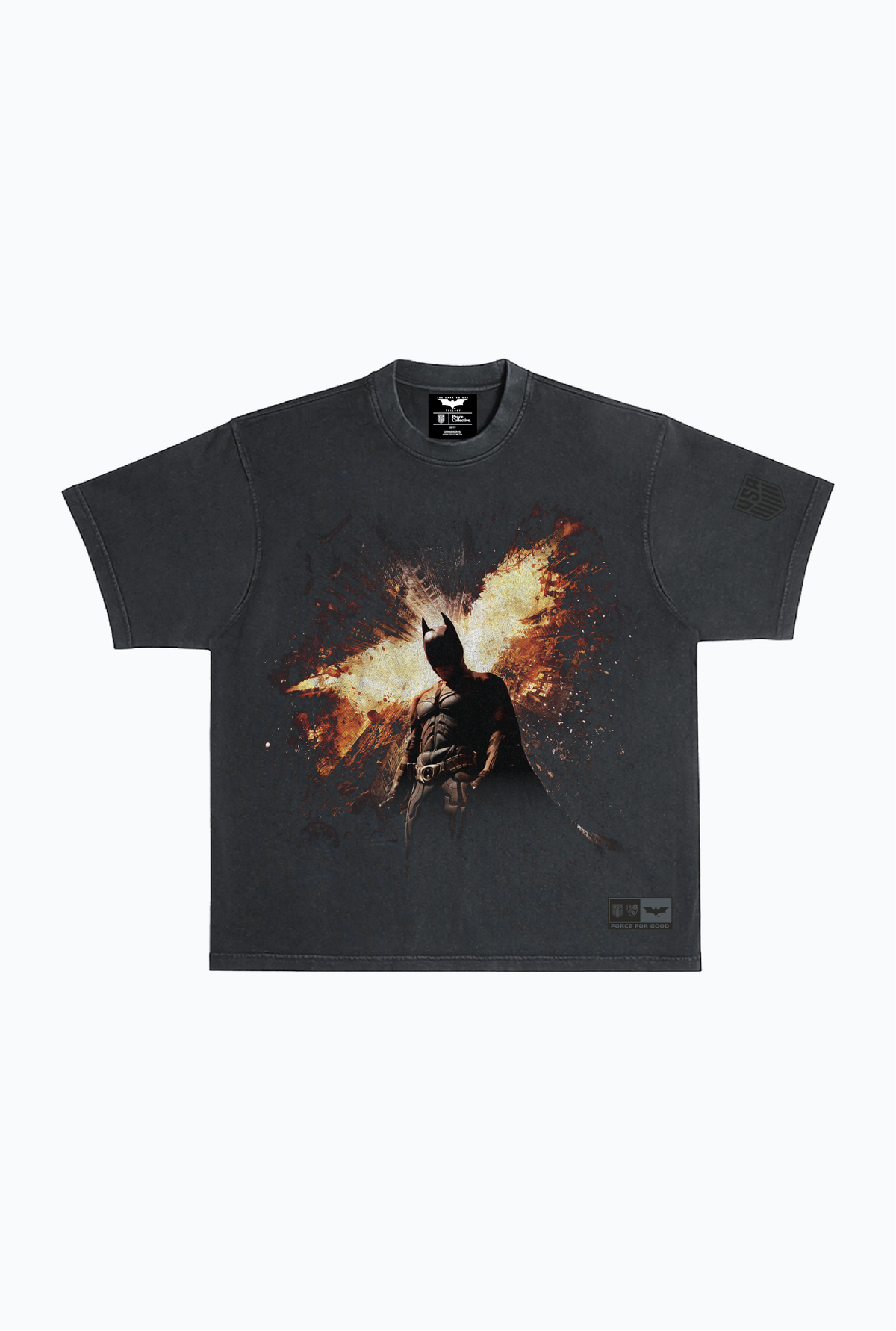 US Soccer x DC Comics The Dark Knight Rises T-Shirt, stückgefärbt, schweres Material – Schwarz