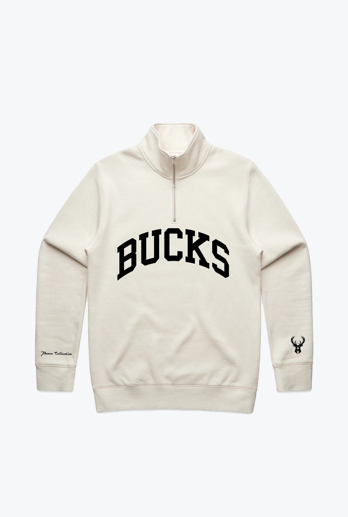 Sweat à capuche universitaire Milwaukee Bucks à fermeture éclair quart de tour - Ivoire