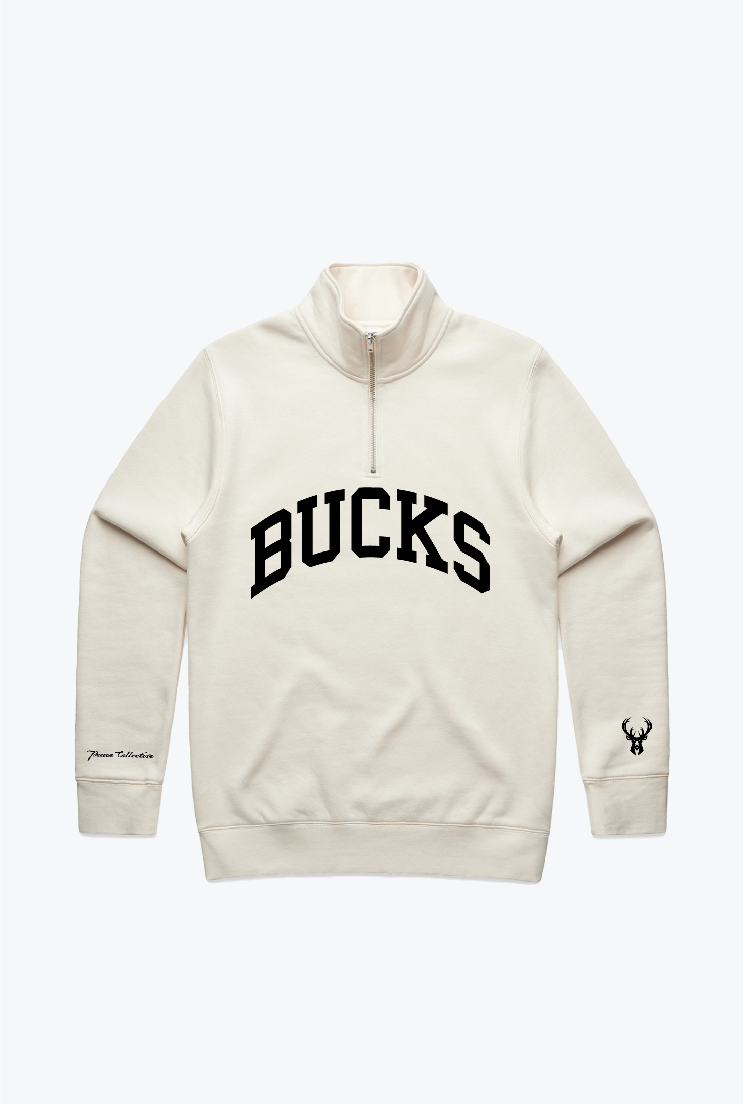 Sweat à capuche universitaire Milwaukee Bucks à fermeture éclair quart de tour - Ivoire