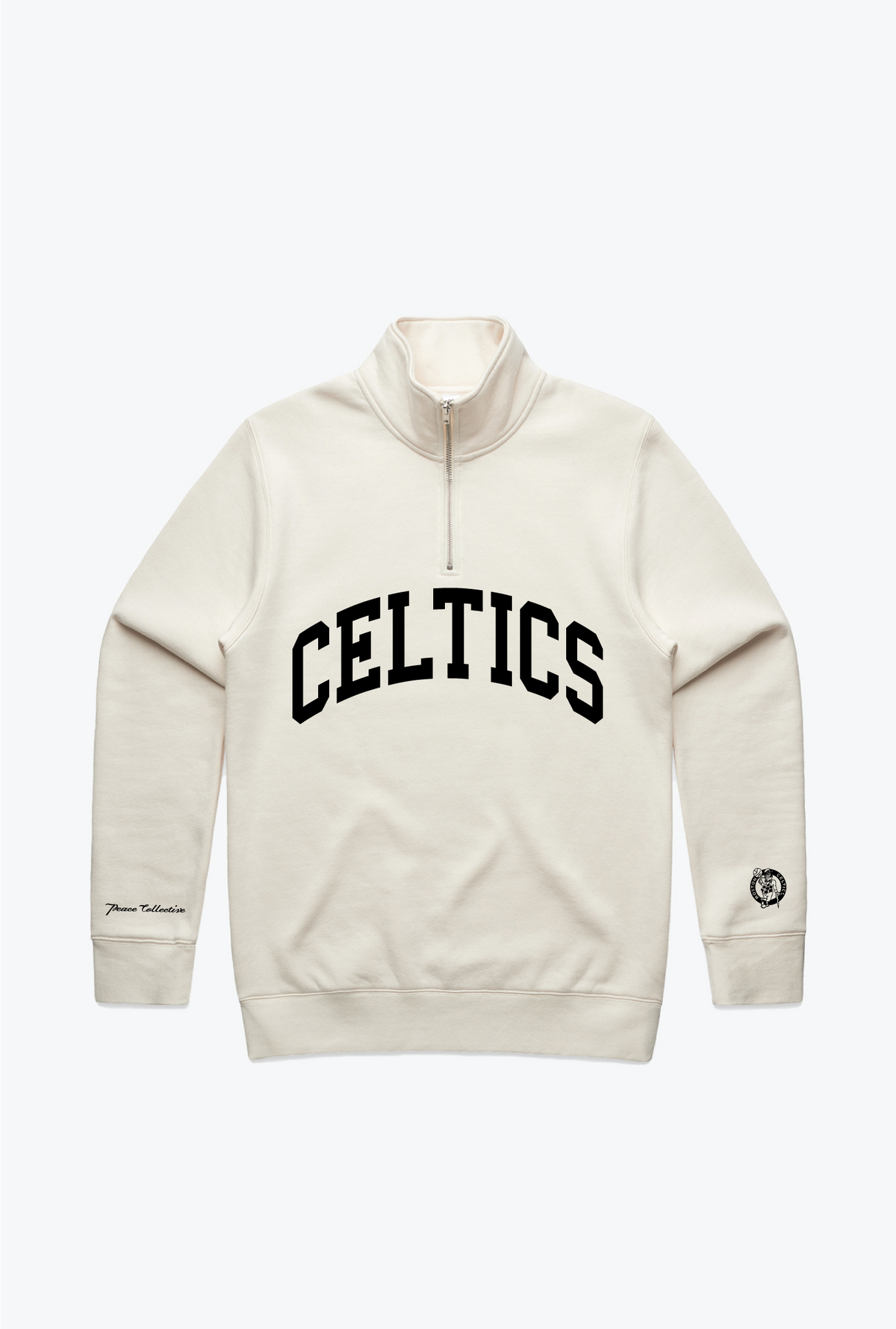 Sweat-shirt universitaire Boston Celtics à col zippé - Ivoire