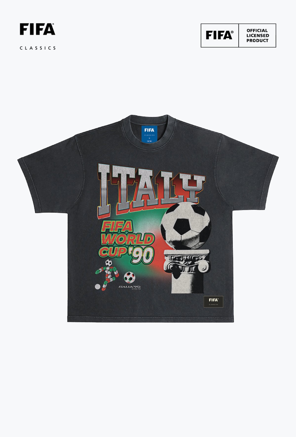 FIFA World Cup 1990™ Italy Photorealistic Heavyweight Garment Dyed T-Shirt - Black