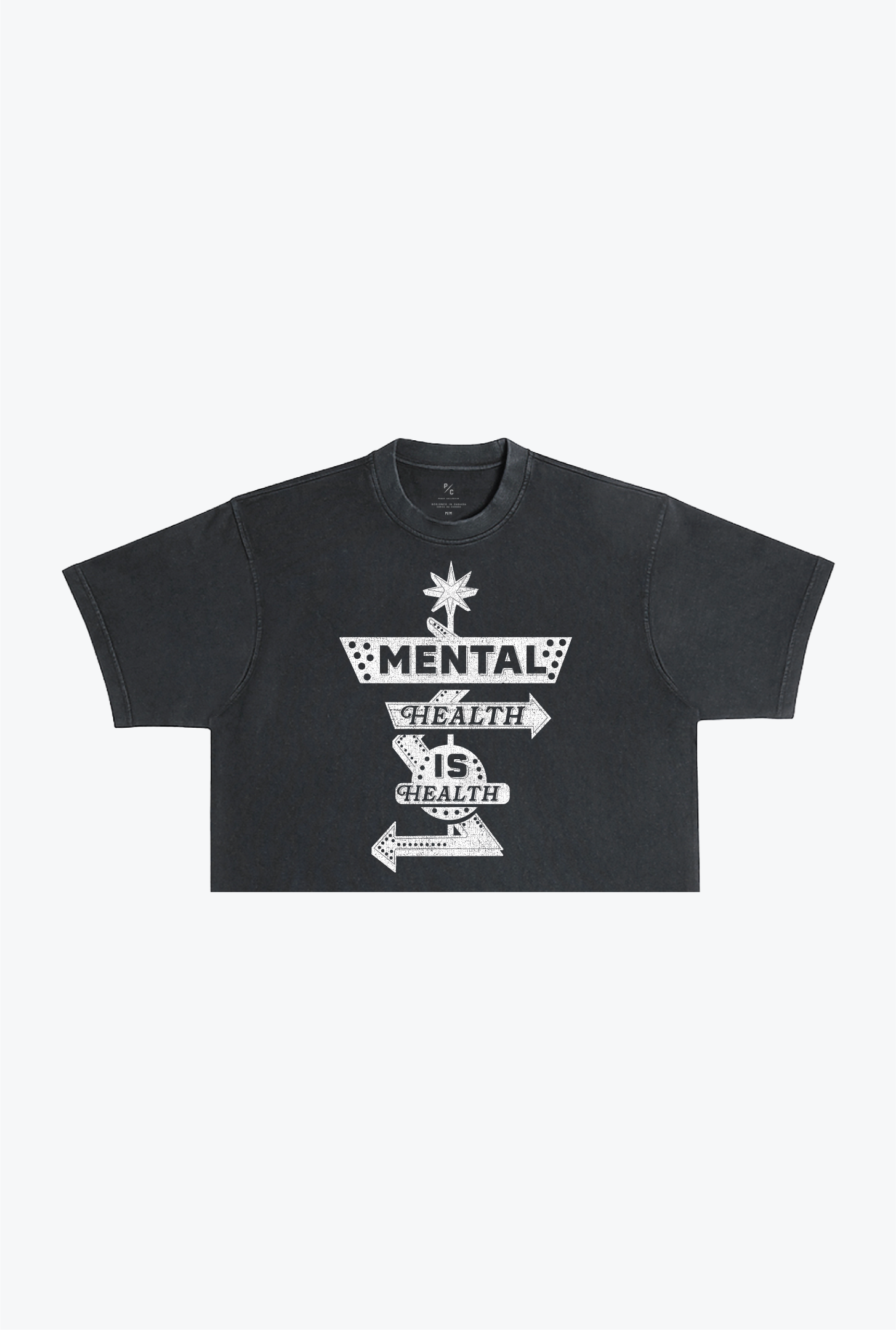 Mental Health is Health Heavyweight Pigment Dye Cropped T-Shirt - Black