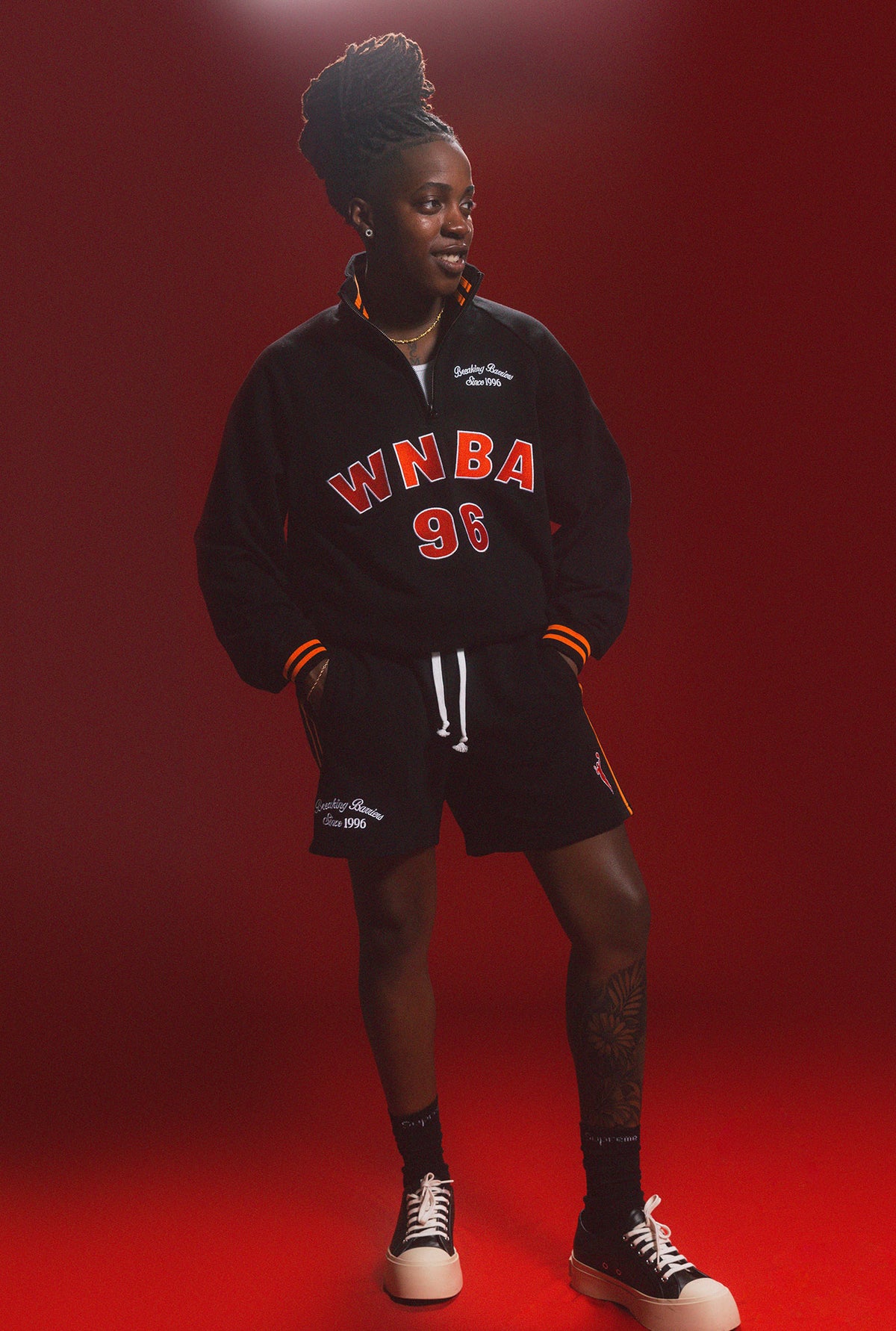 WNBA Striped Half Zip - Black / Fire Orange