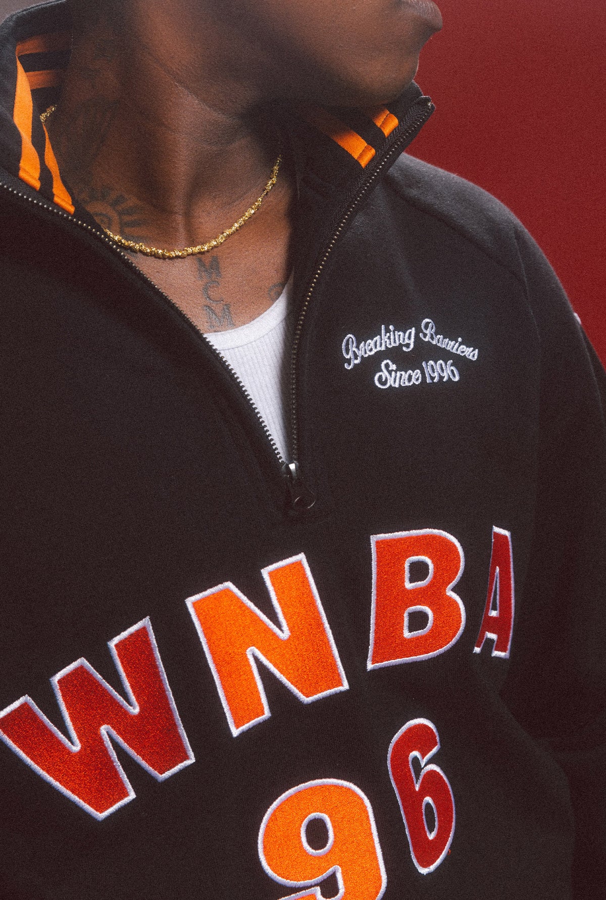 WNBA Striped Half Zip - Black / Fire Orange