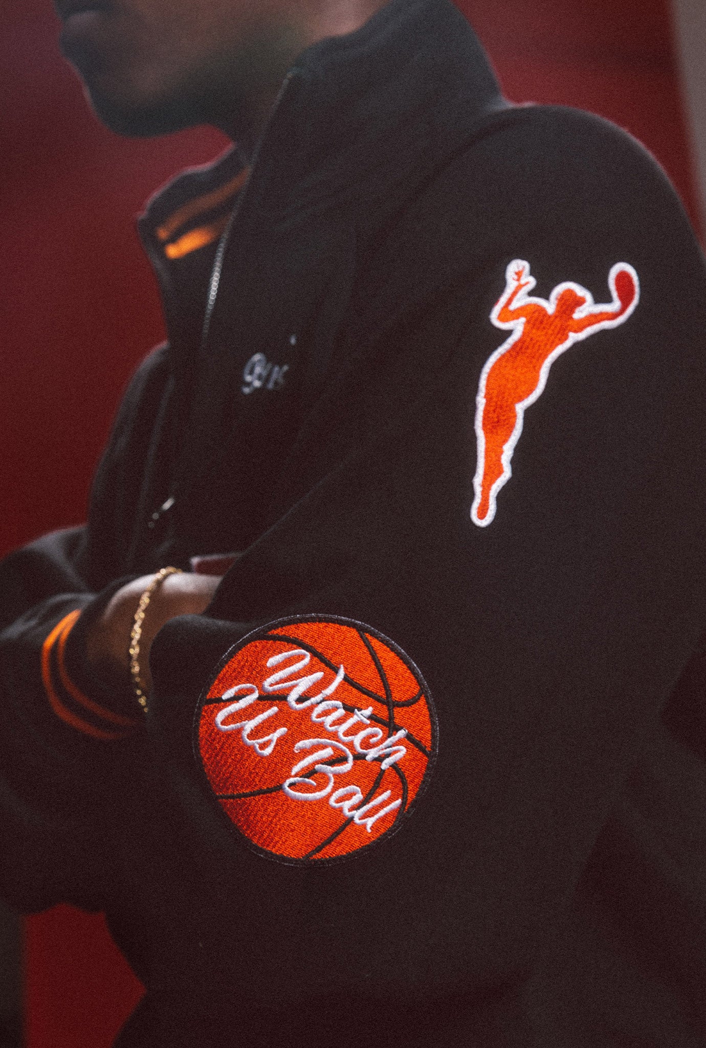 WNBA Striped Half Zip - Black / Fire Orange