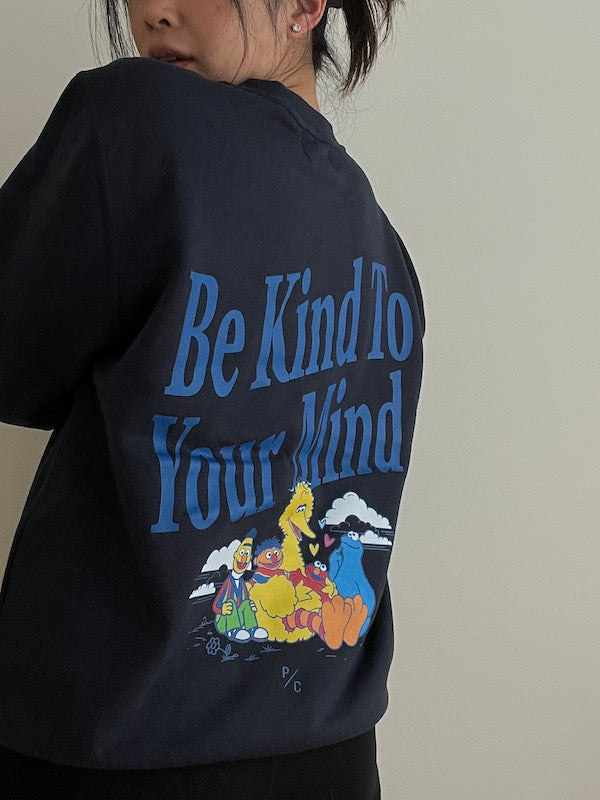 Pull ras du cou Soyez gentil avec votre esprit - Bleu marine