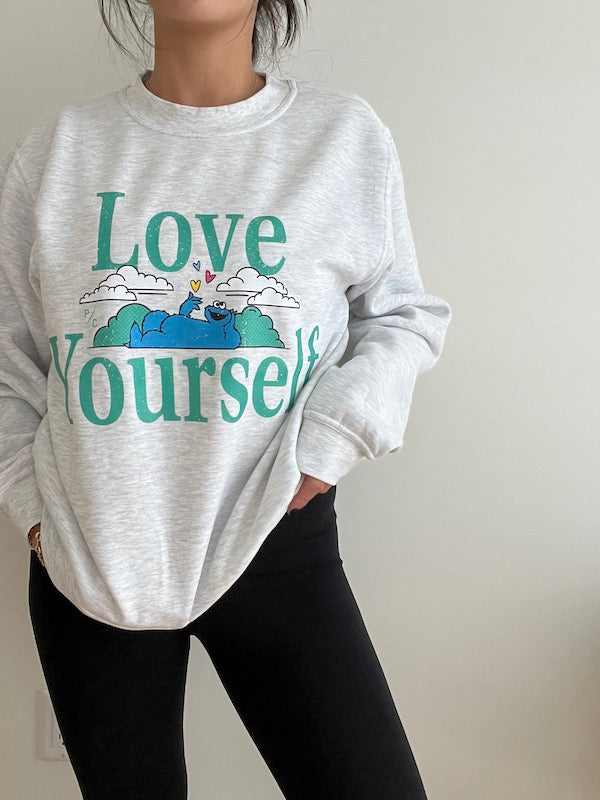 Love Yourself Cookie Monster Crewneck - Ash