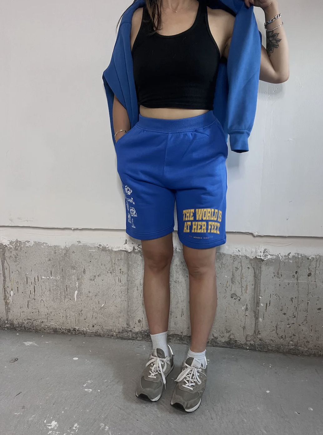 The World is at Her Feet Fleece Shorts - Royal