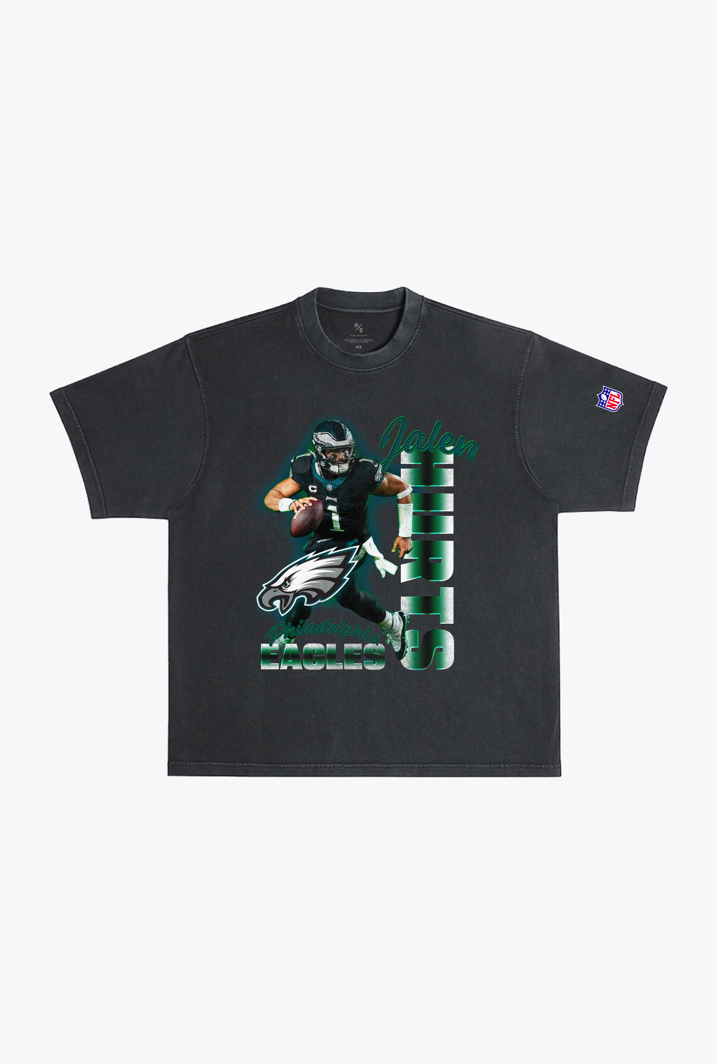 Jalen Hurts – Schweres, stückgefärbtes T-Shirt – Schwarz