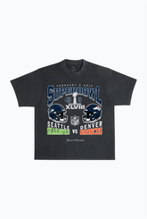 Super Bowl XLVIII: Seattle Seahawks vs. Denver Broncos, schweres, stückgefärbtes T-Shirt – Schwarz