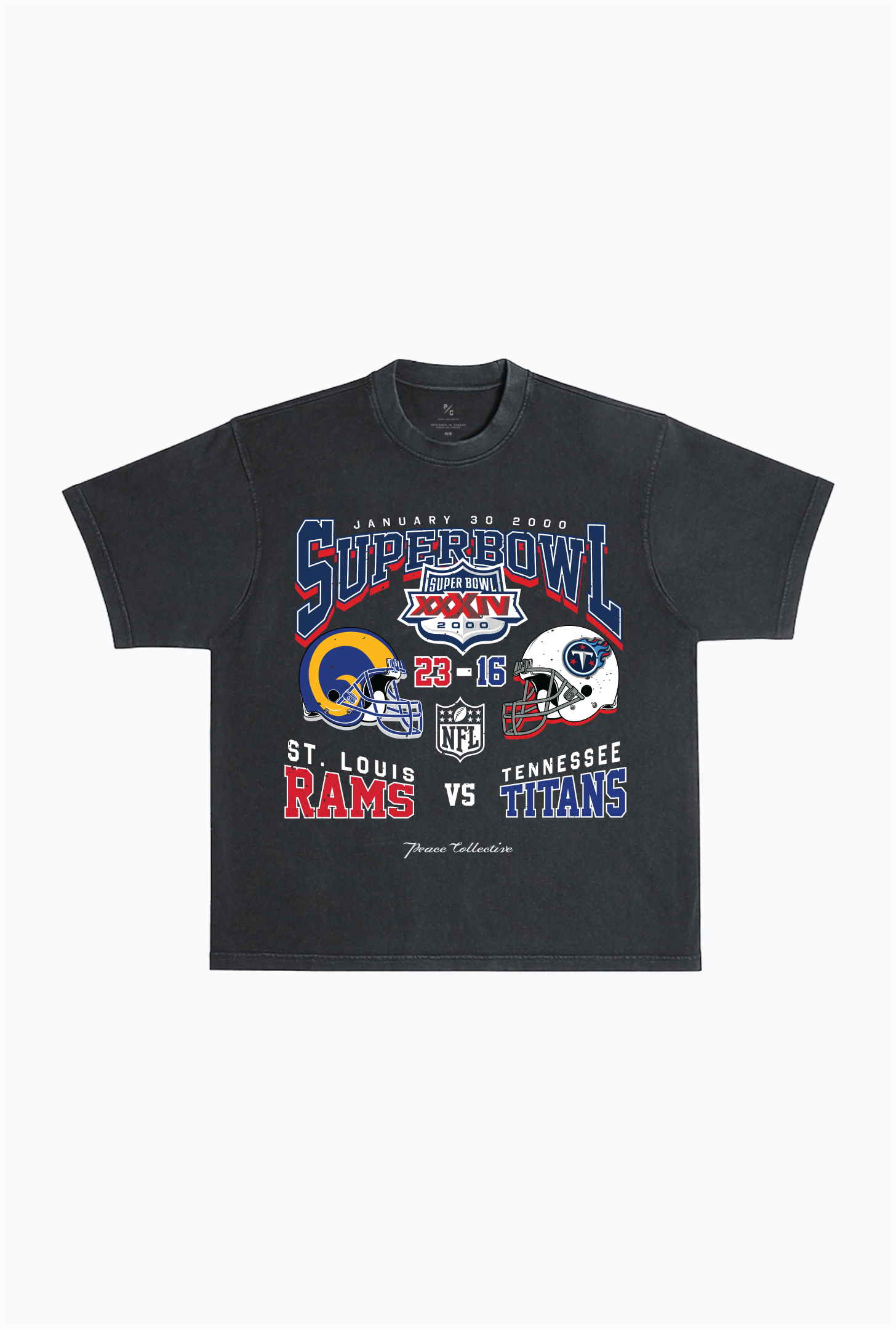 Super Bowl XXXIV : T-shirt épais teint en pièce des Rams de St. Louis contre les Titans du Tennessee - Noir