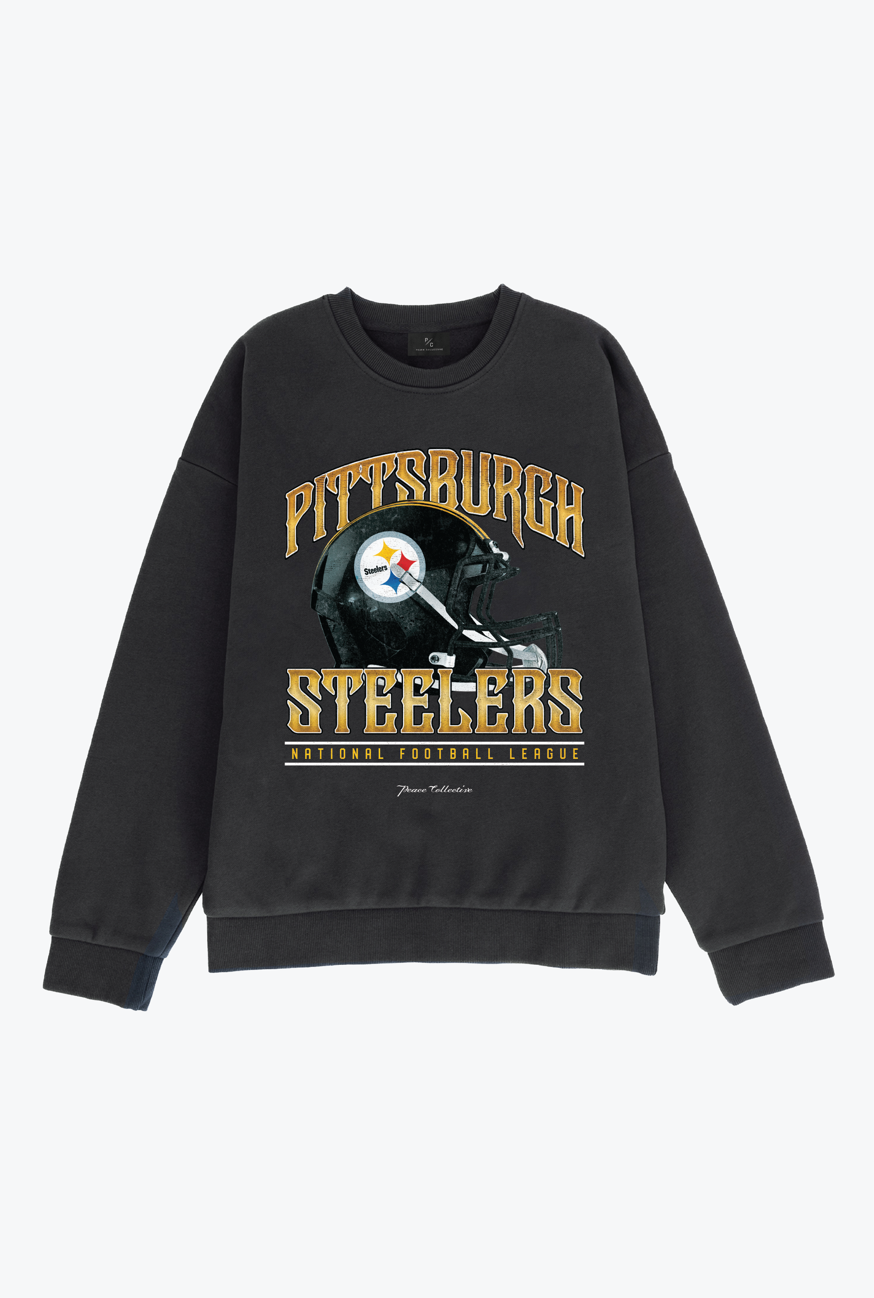 Pittsburgh Steelers Helmet Super Heavy Crewneck - Black