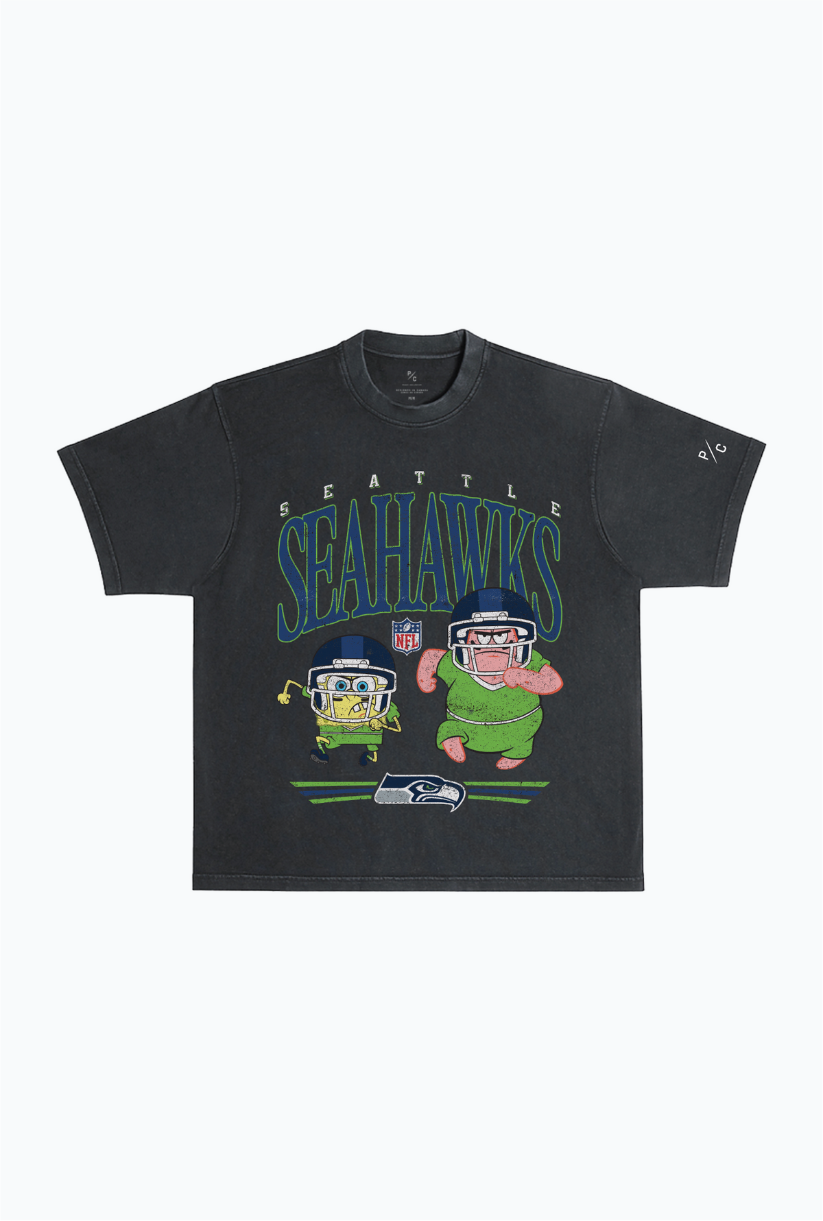 Spongebob & Patrick Rush Heavy Pigment Dye T-Shirt - Seattle Seahawks