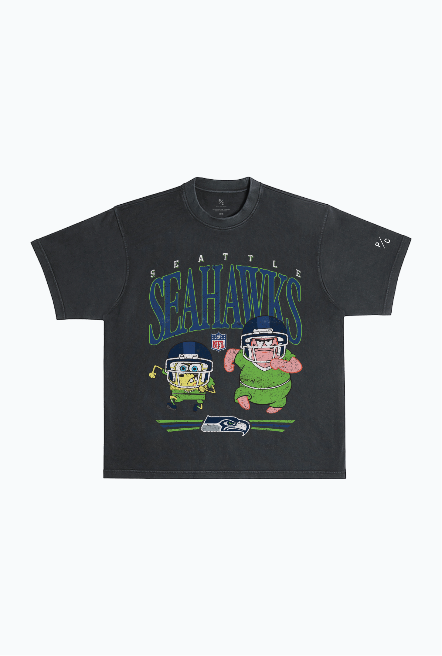 Spongebob & Patrick Rush Heavy Pigment Dye T-Shirt - Seattle Seahawks