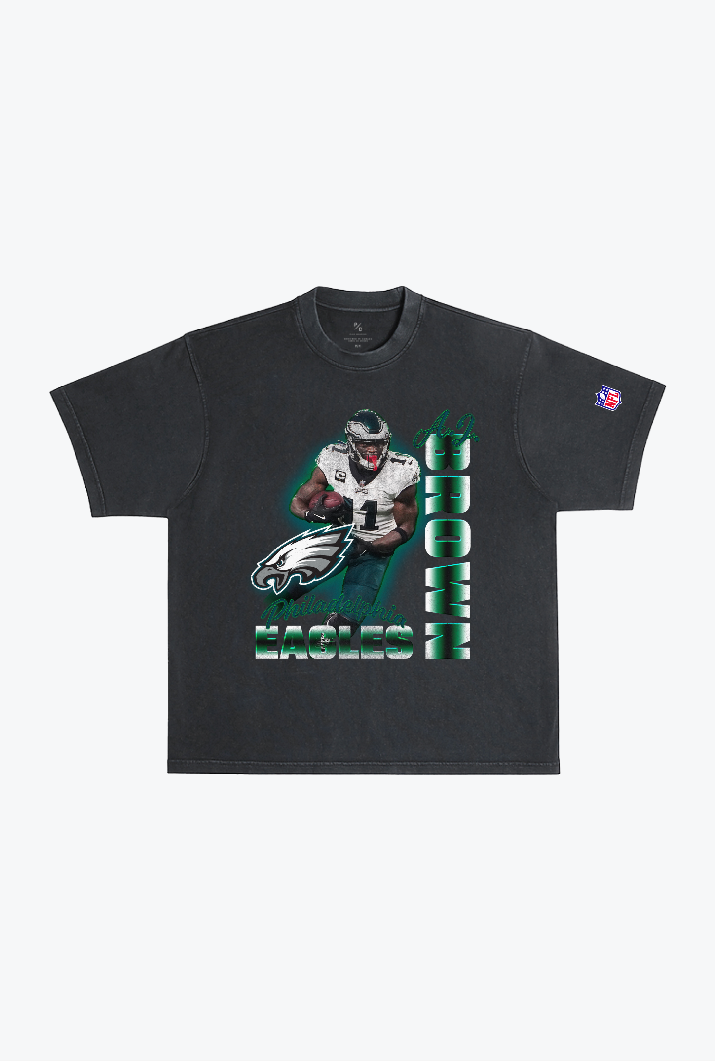 AJ Brown – Schweres, stückgefärbtes T-Shirt – Schwarz