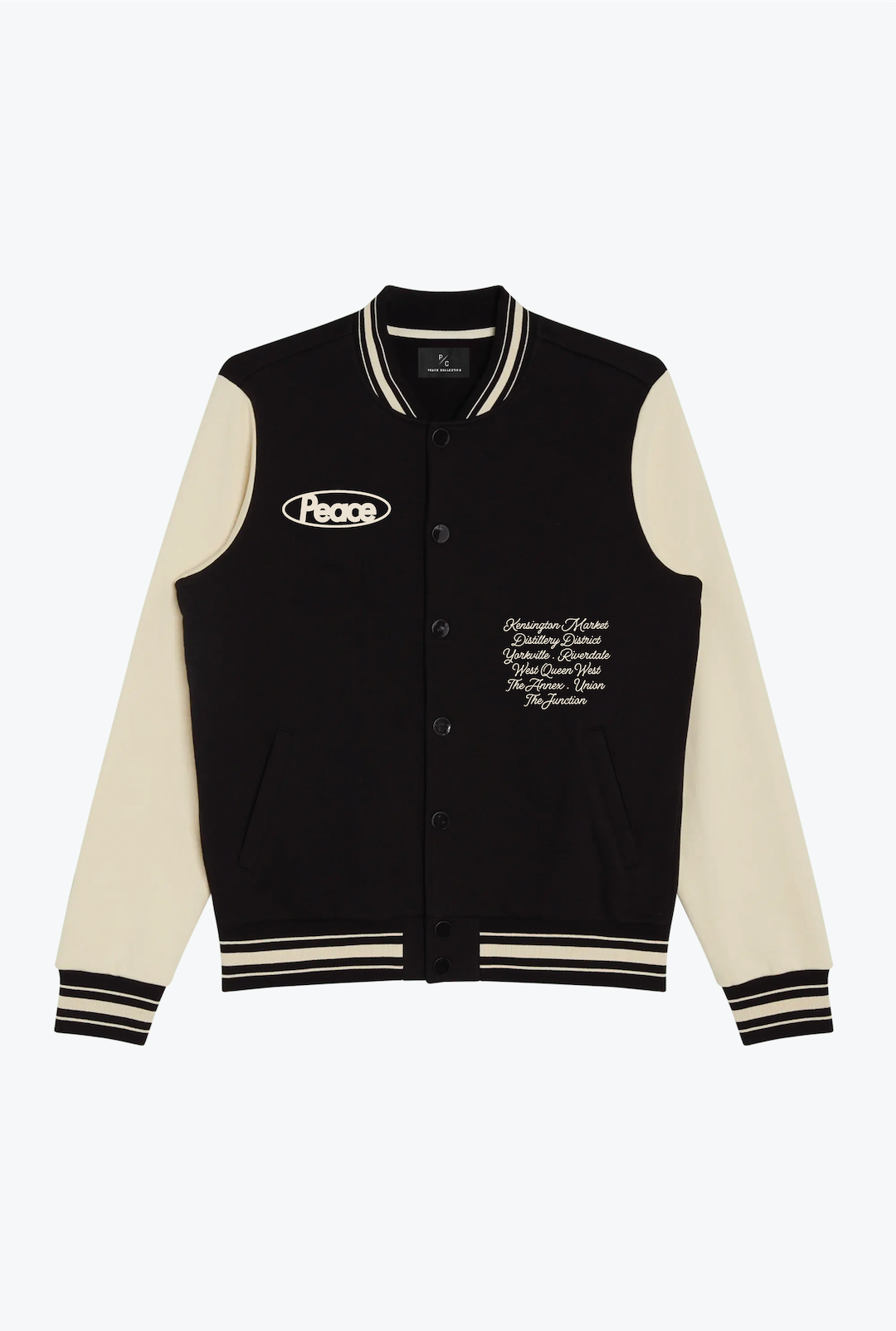 Peace & Love in Toronto Letterman Jacket - Black/Cream