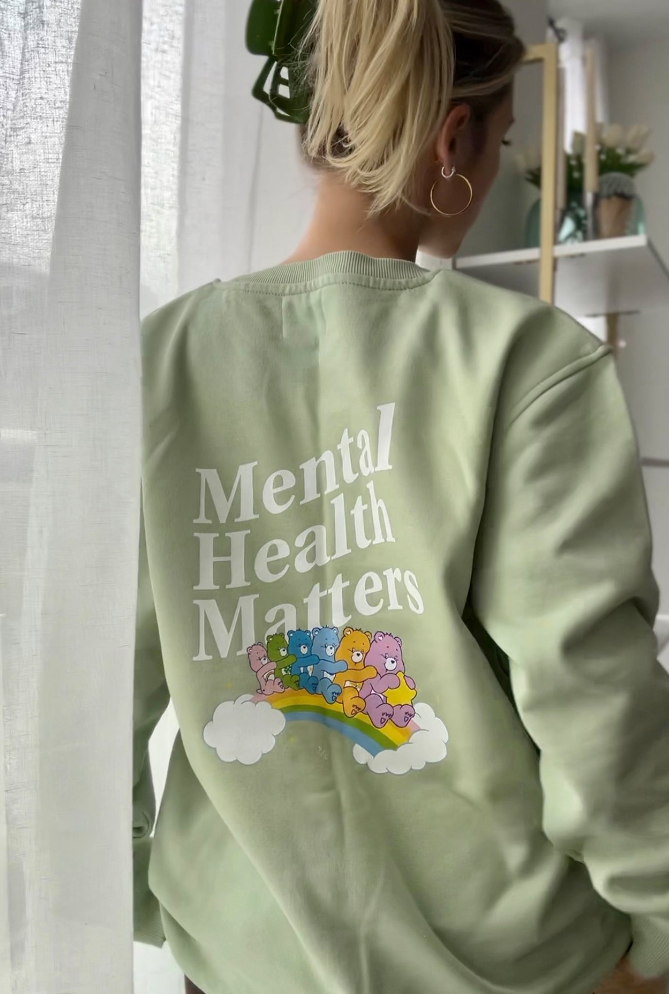 Care Bears Mental Health Matters Crewneck - Pastel Sage