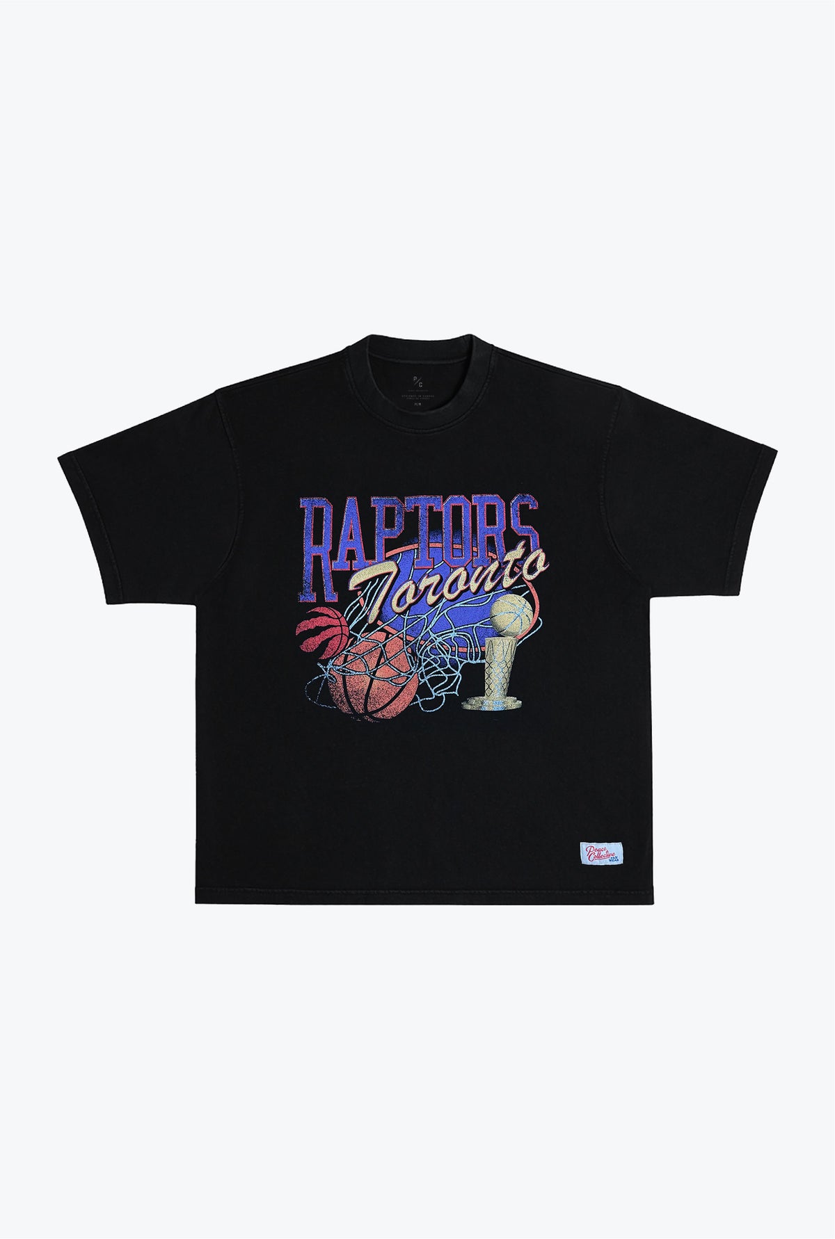 Schweres, stückgefärbtes Swish-T-Shirt der Toronto Raptors – Schwarz