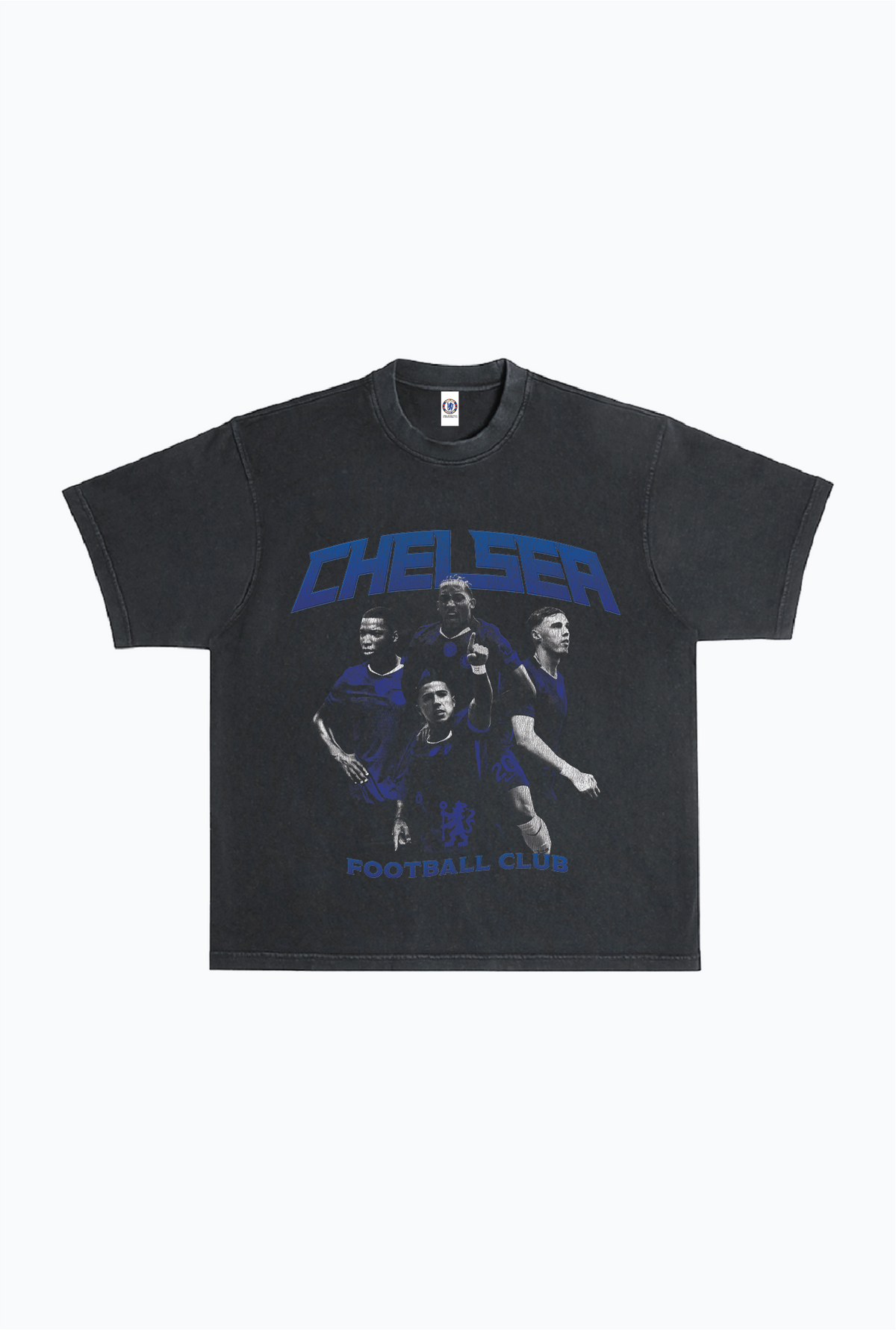 T-shirt vintage Chelsea FC Team, en tissu épais teint en pièce - Noir