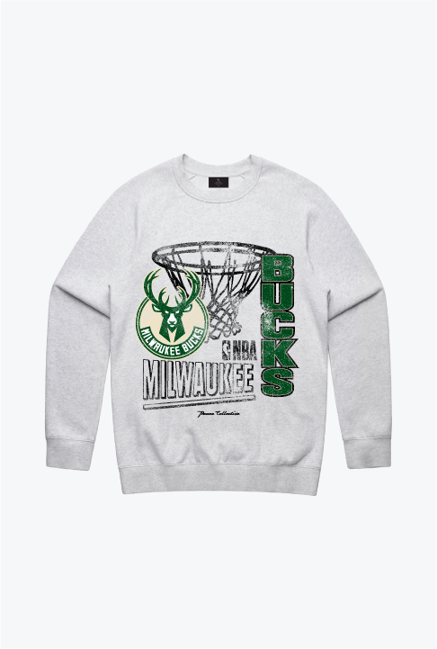 Milwaukee Bucks Basketball Net Crewneck - Ash