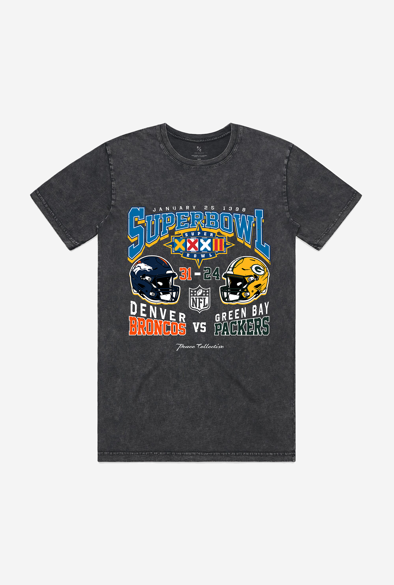 Super Bowl XXXII: Denver Broncos vs Green Bay Packers Stonewashed T-Shirt - Black