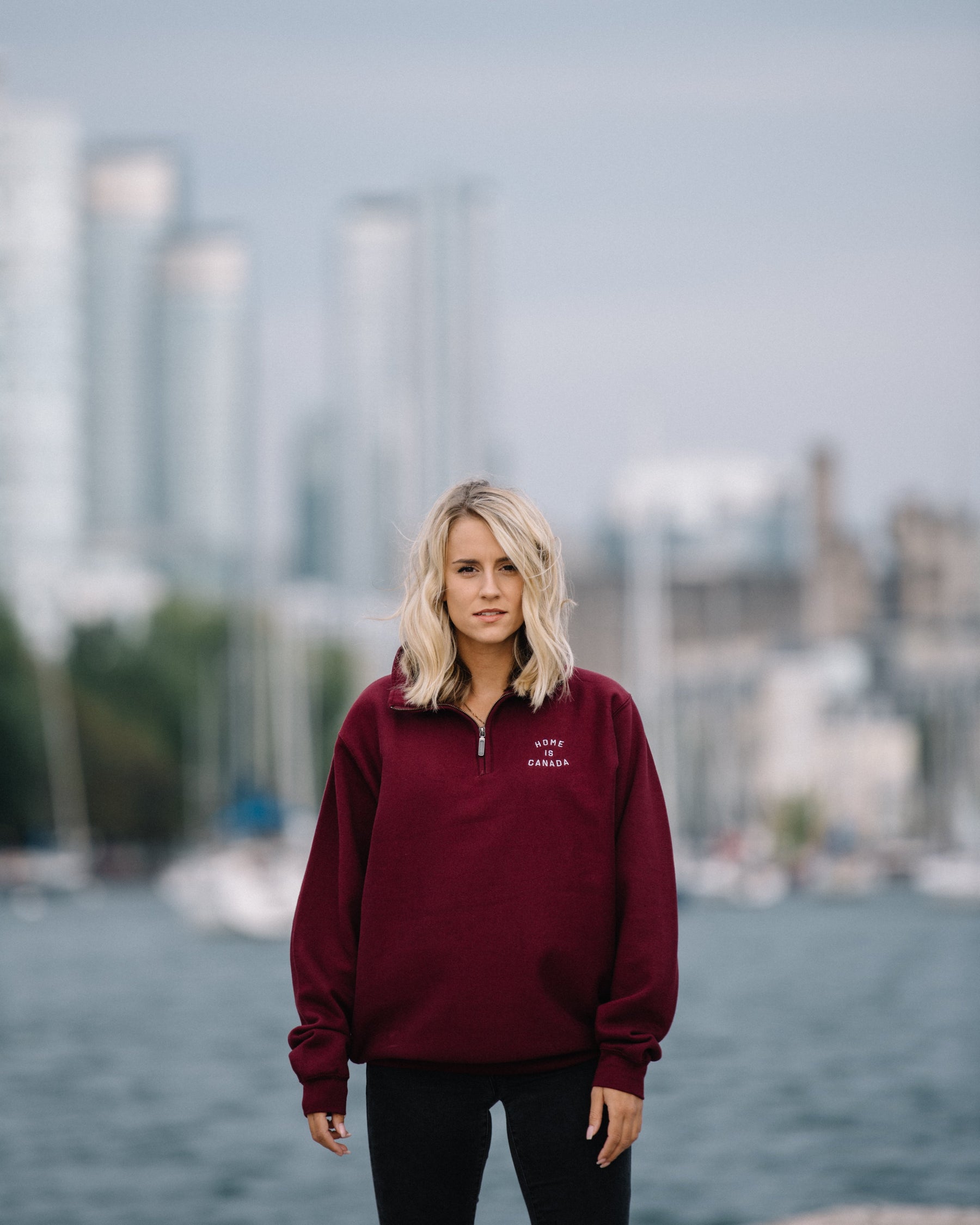 Home is Canada 1/4 Zip Sweater - Maroon