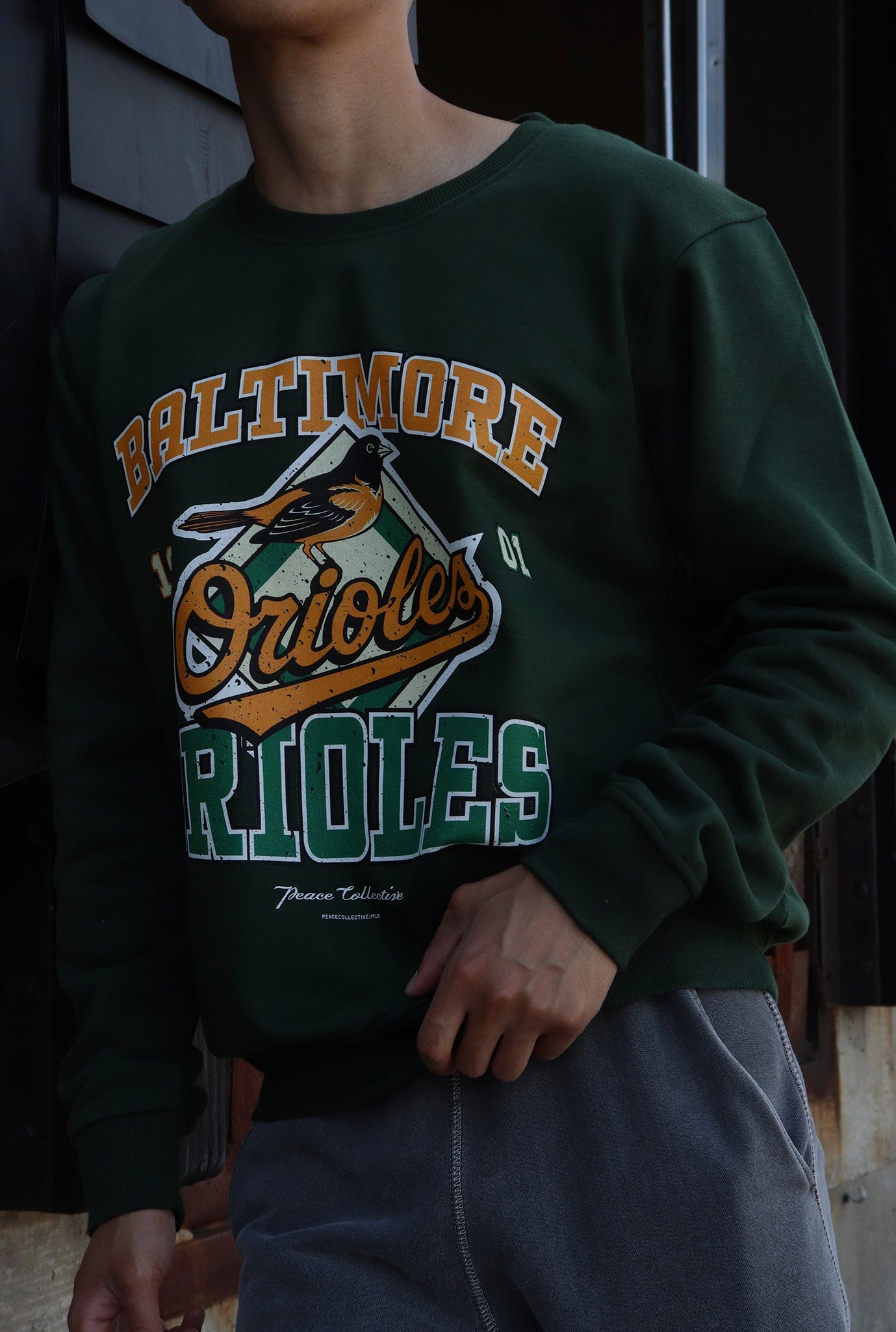 Baltimore Orioles Vintage Washed Crewneck - Forest Green