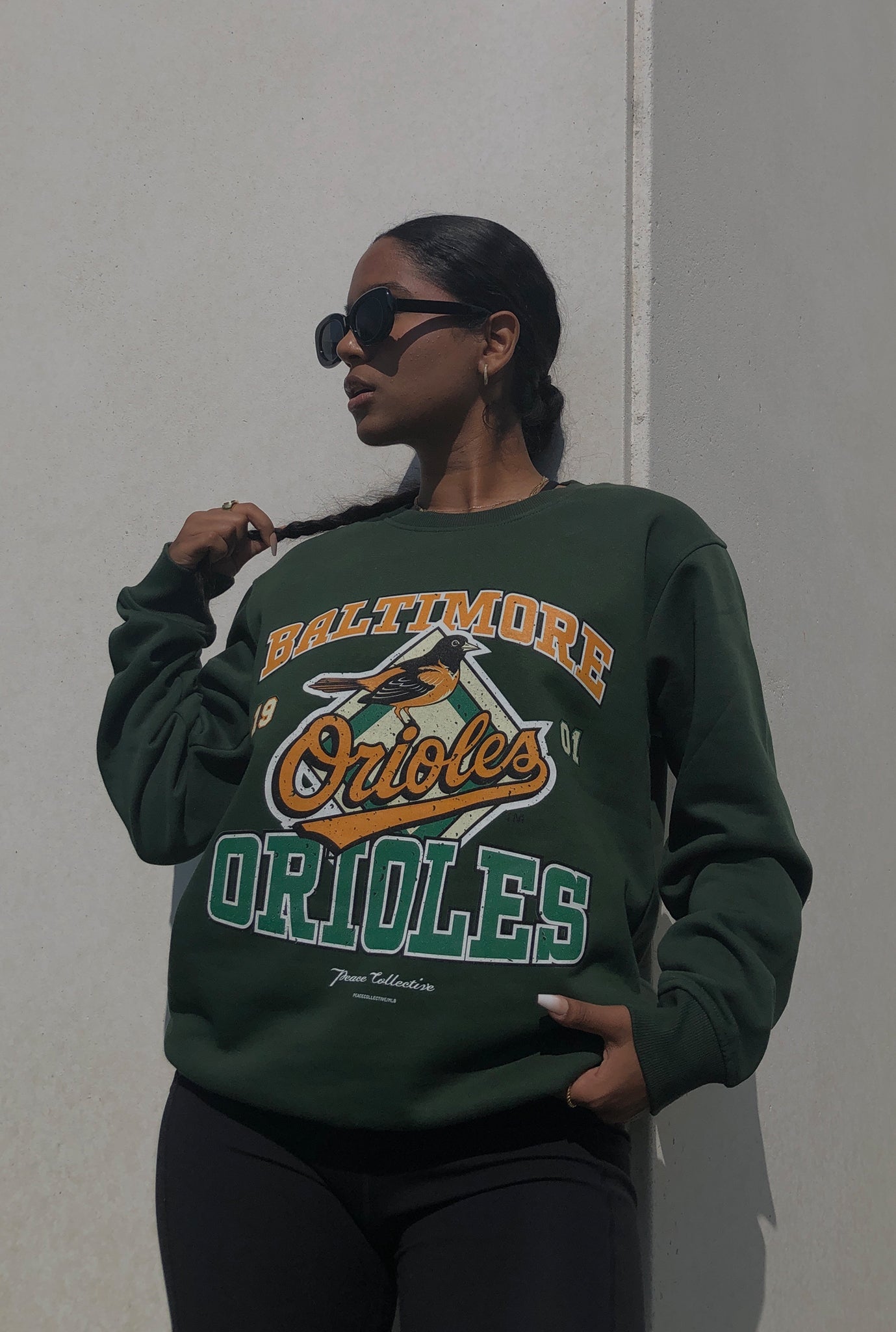 Baltimore Orioles Vintage Washed Crewneck - Forest Green