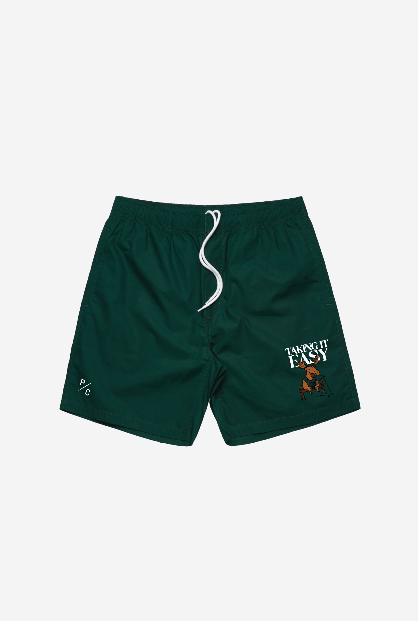 Taking It Easy Moose Board Shorts - Pine Green